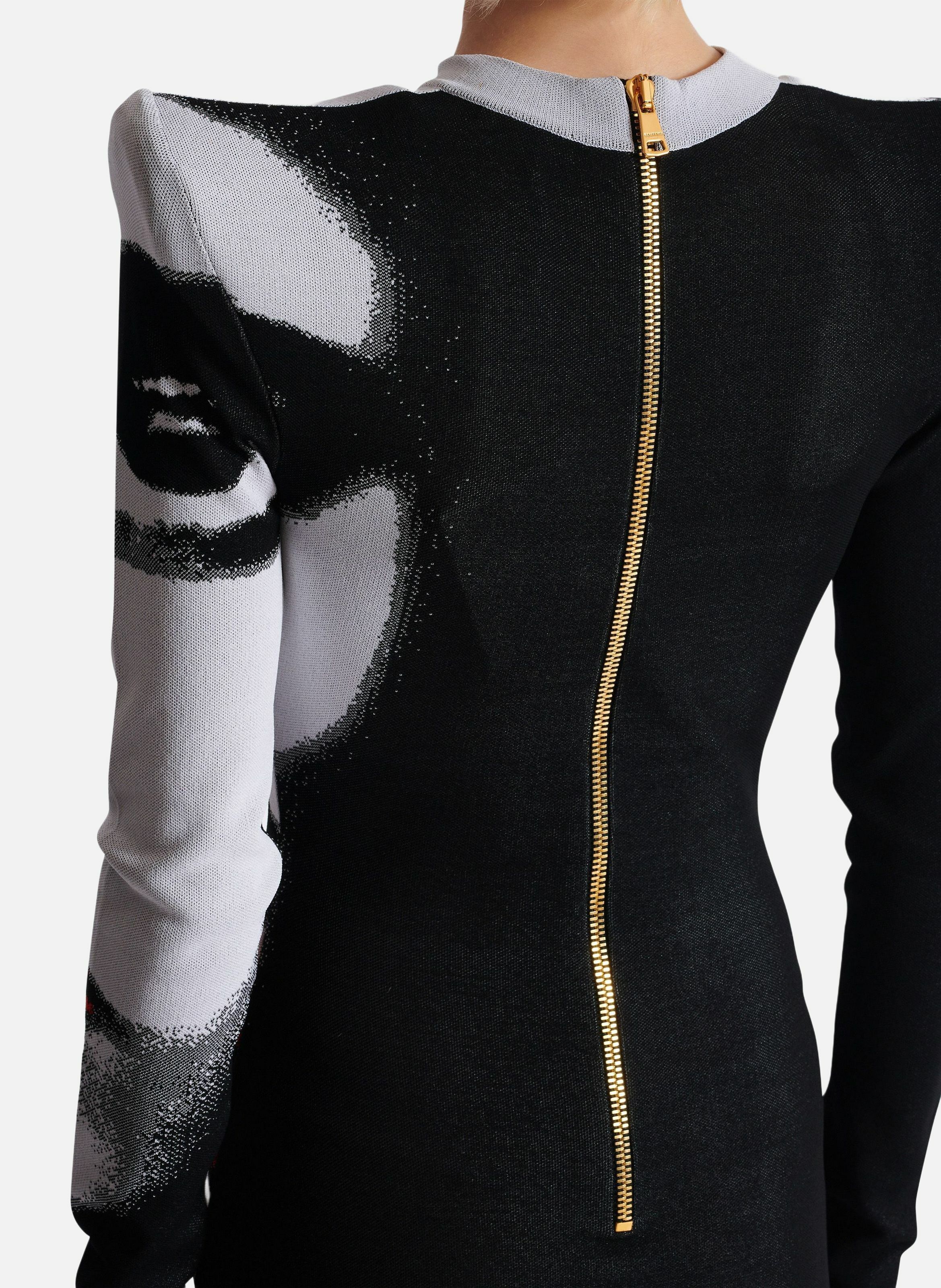 Robe en maille jacquard motif face BALMAIN Blanc