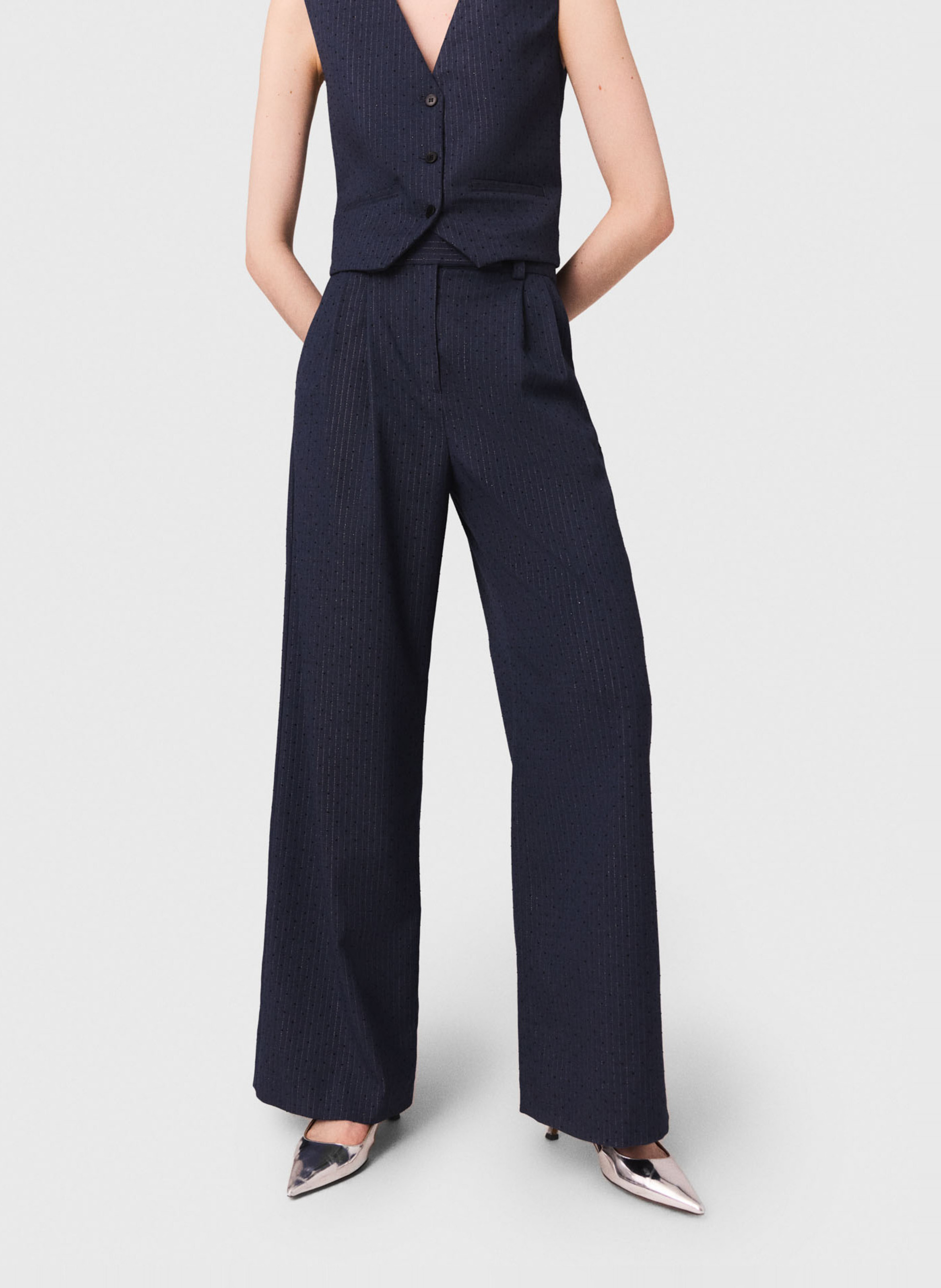 Pantalon large à rayures MAJE Bleu