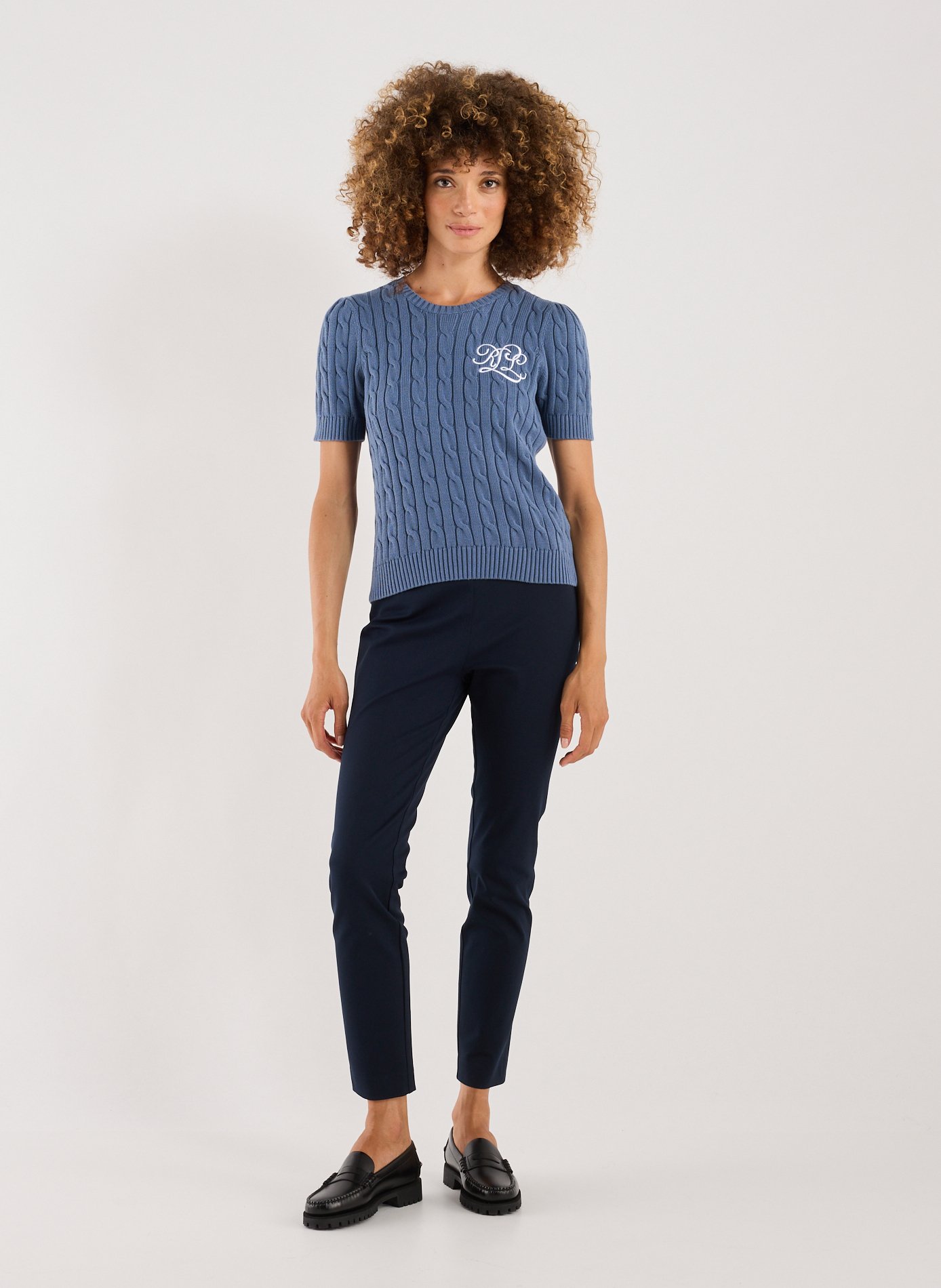 Pull manches courtes en maille  LAUREN Bleu