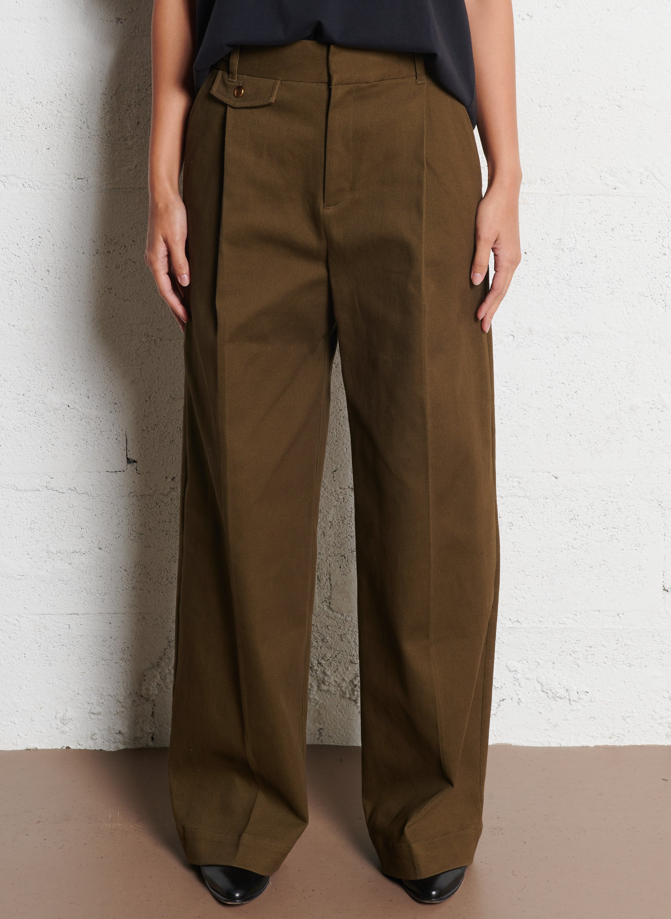 Pantalon large en coton mélangé IKKS Kaki