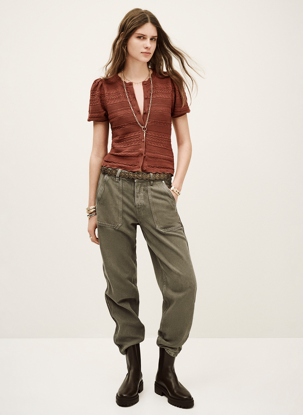 Pull col rond en coton mélangé vinat BA&SH Marron