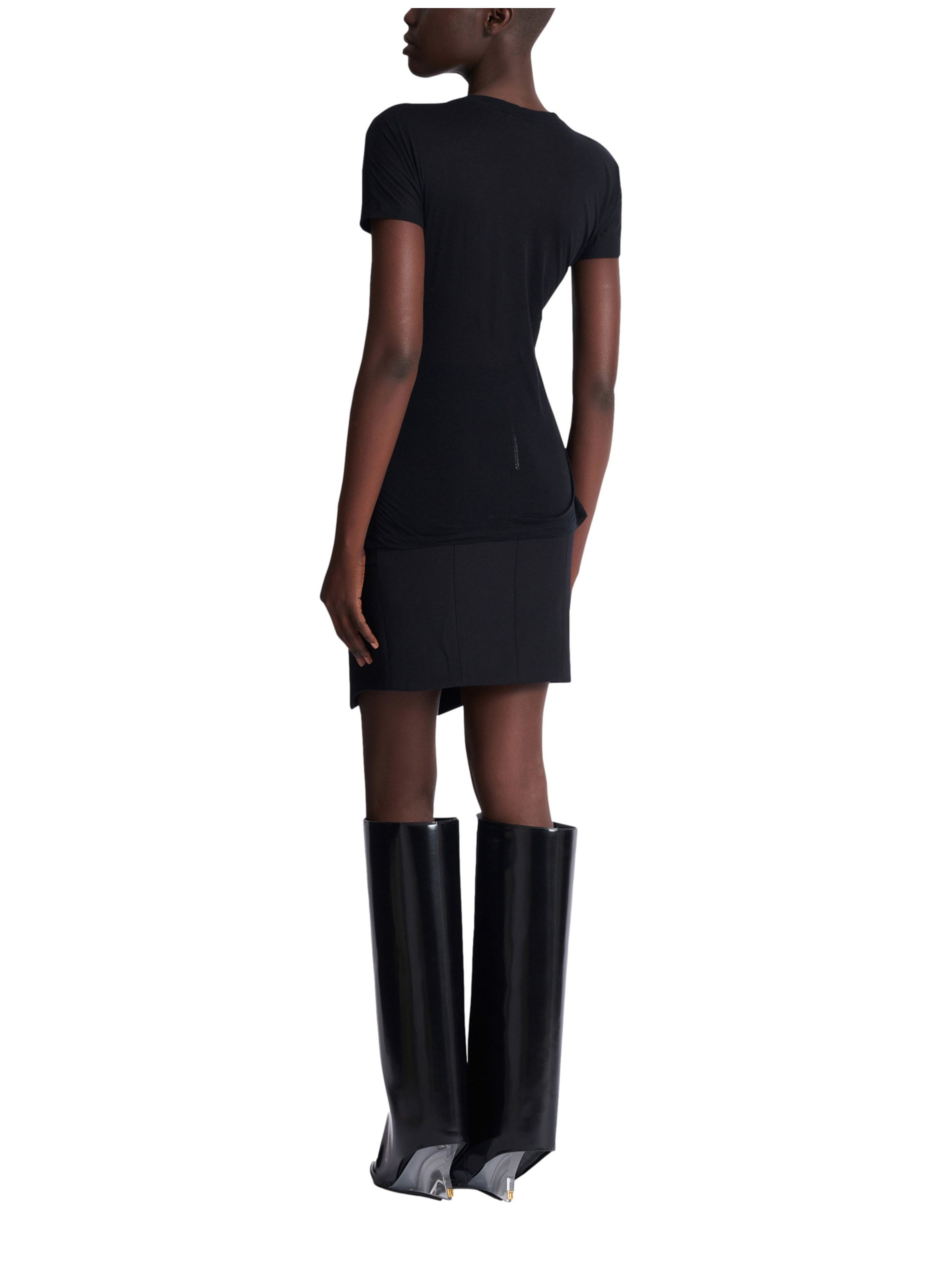 T-shirt à manches courtes drapé BALMAIN Noir