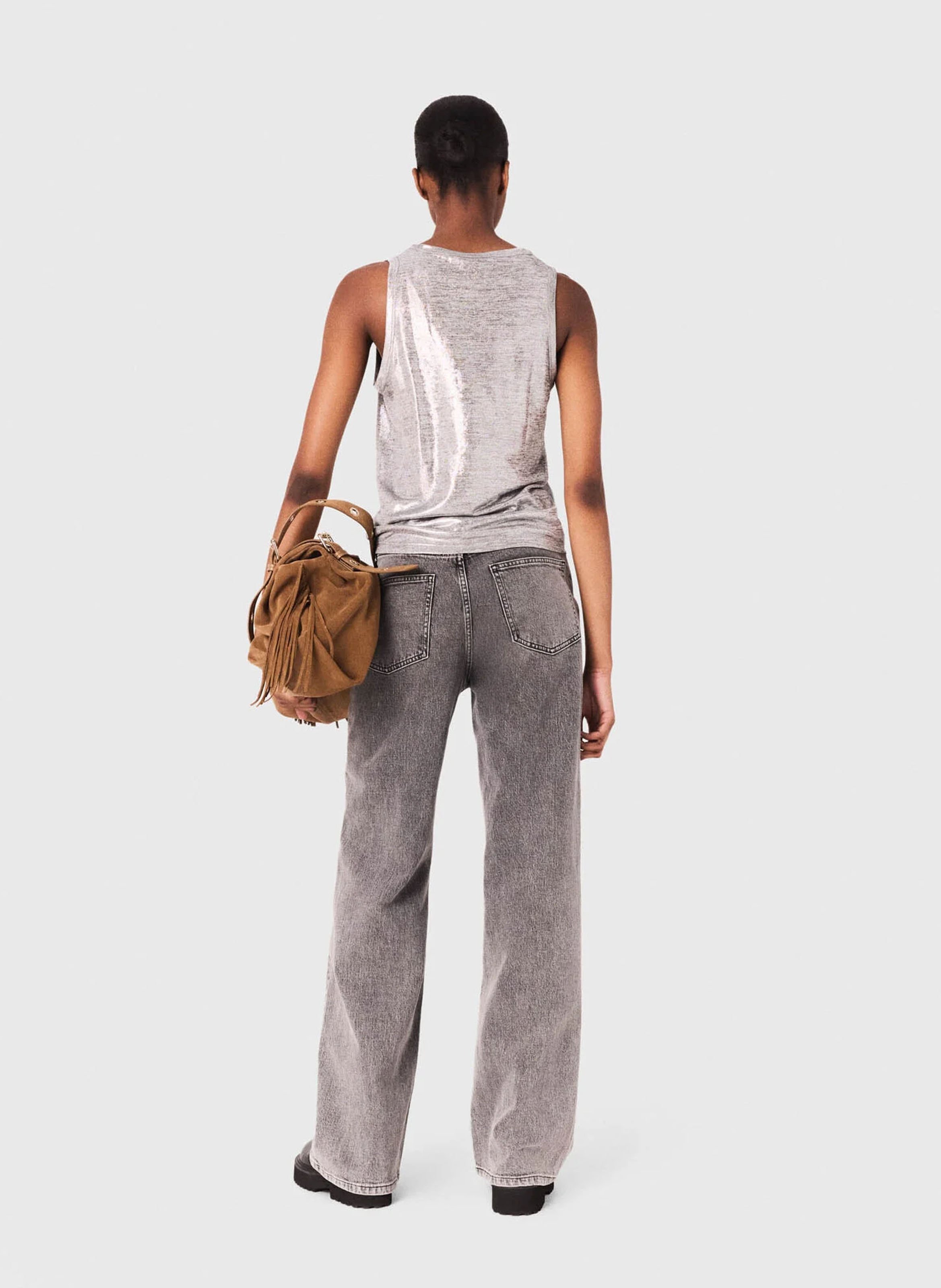 Débardeur droit en maille lamée MAJE Argent