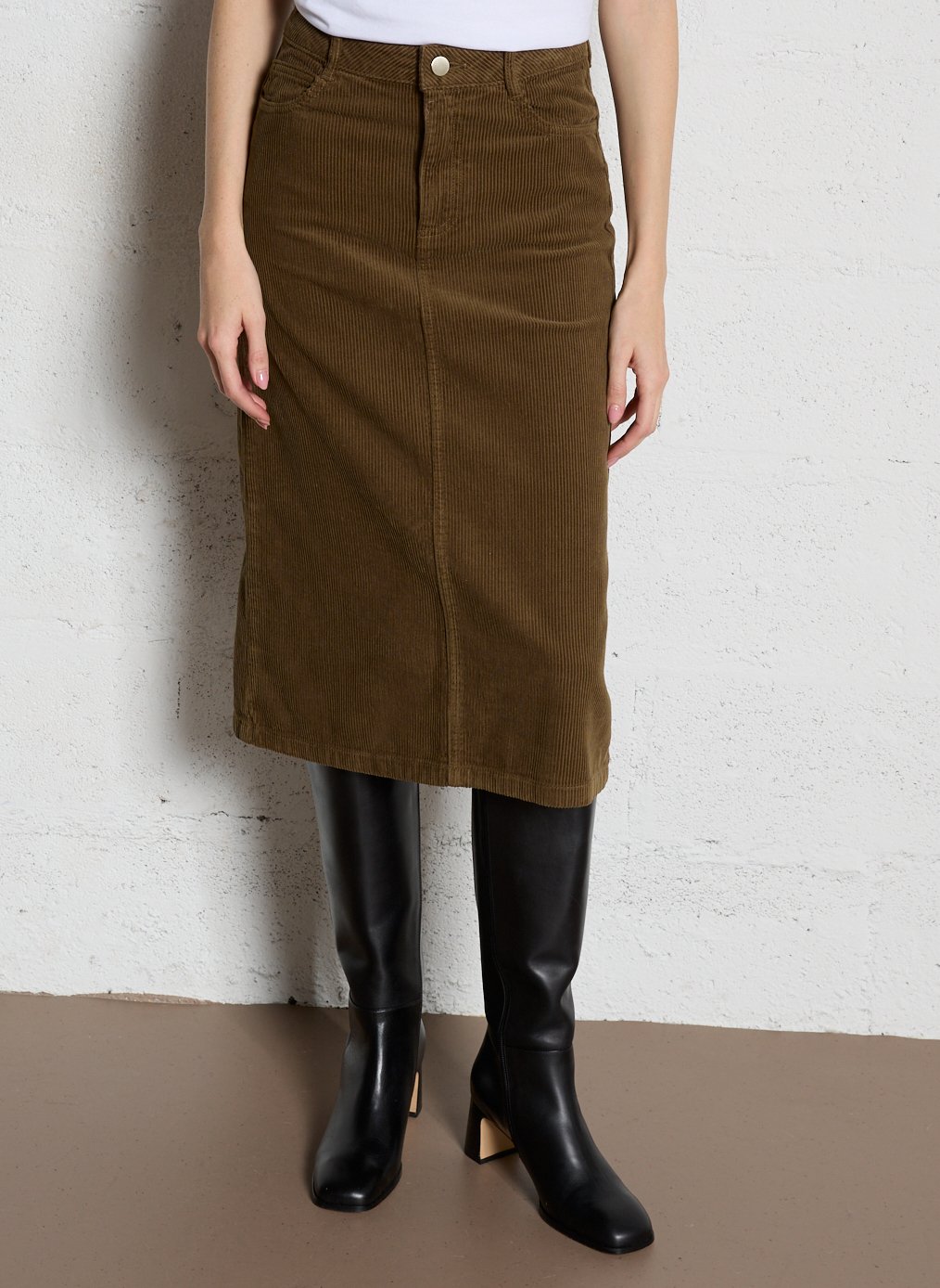 Jupe midi en coton côtelé kayne MAISON 123 Vert