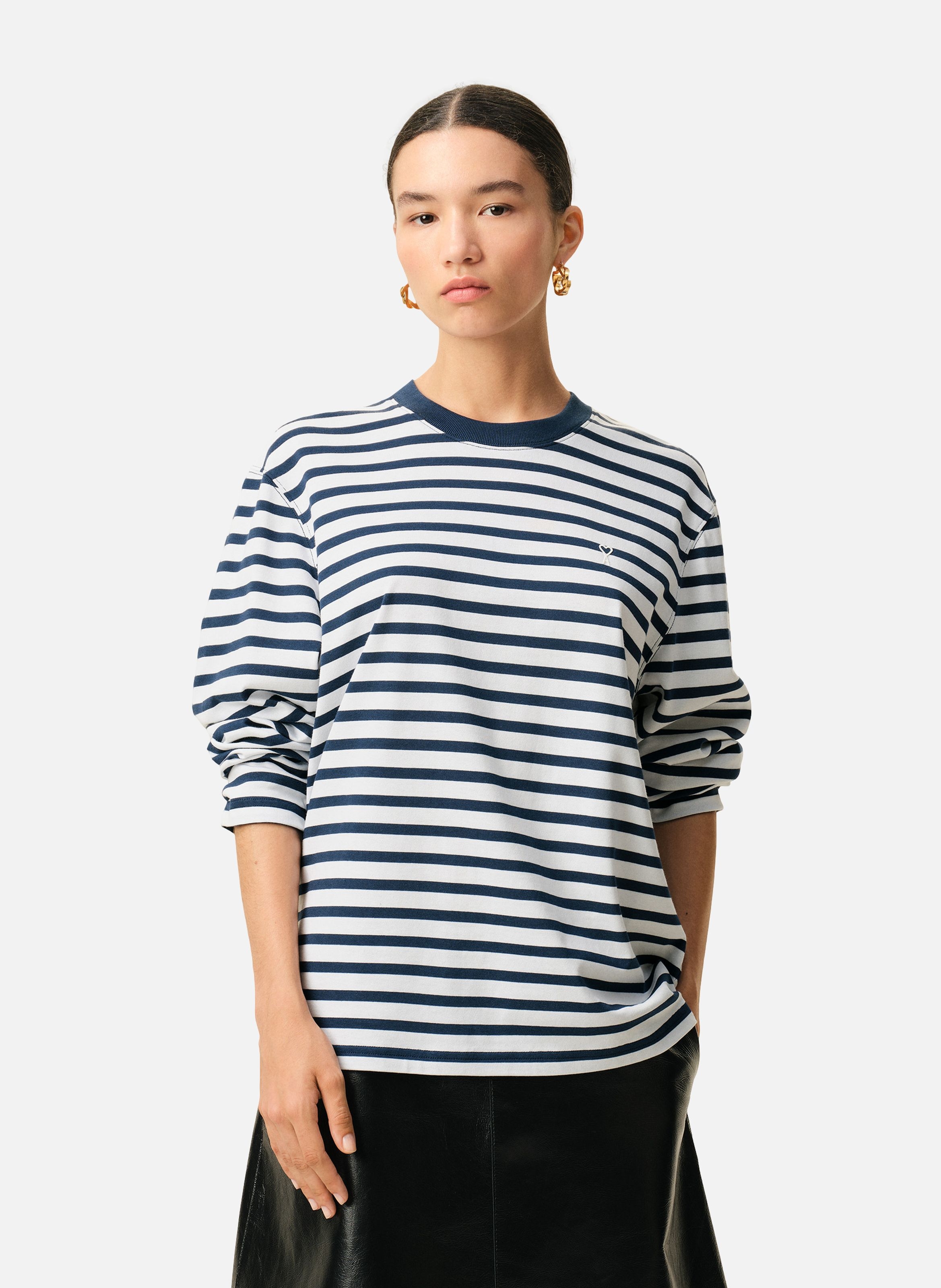 T-shirt marinière manches longues ami de coeur unisexe en coton AMI PARIS Bleu