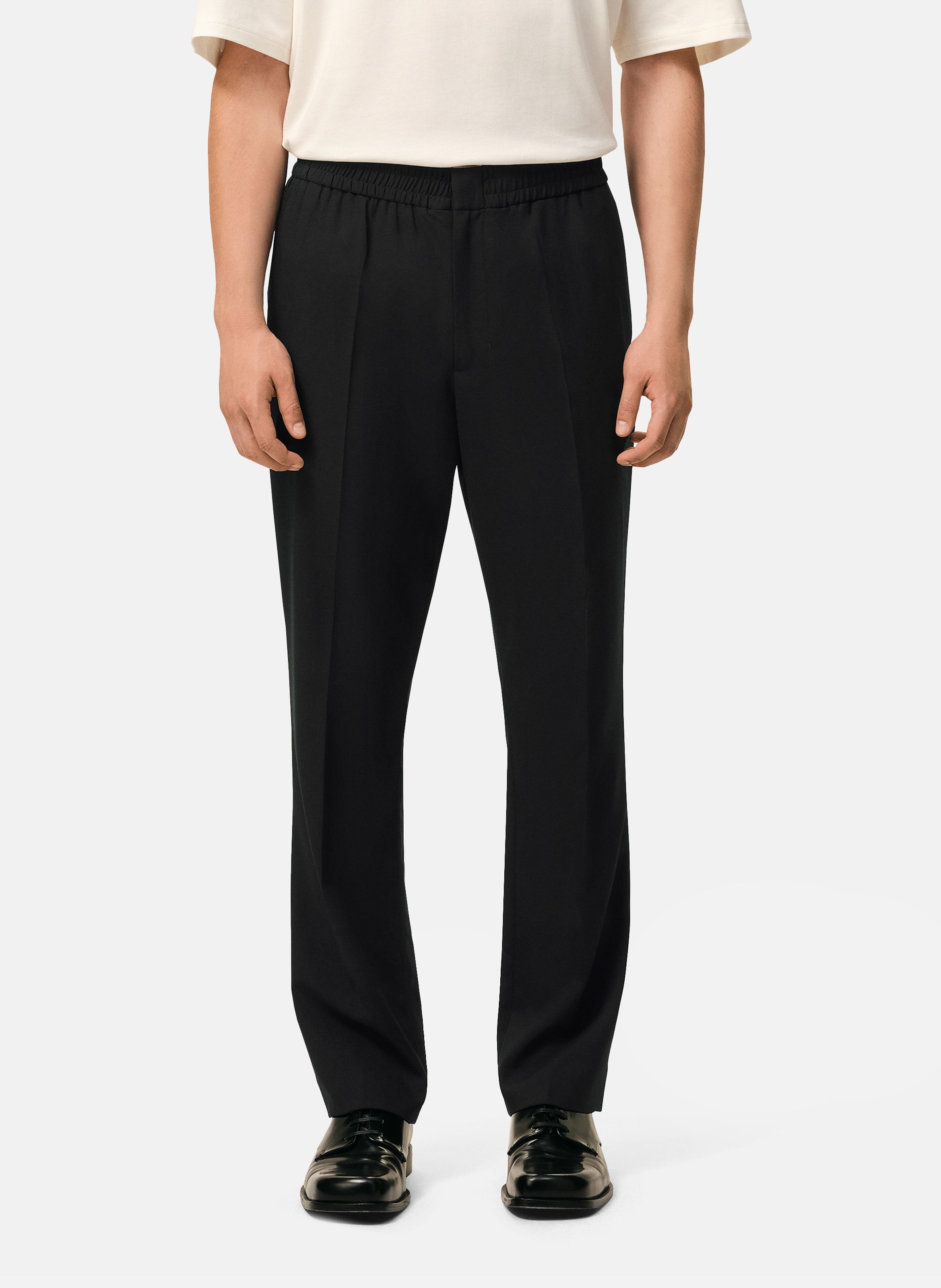 Pantalon taille elastiquée en laine AMI PARIS Noir