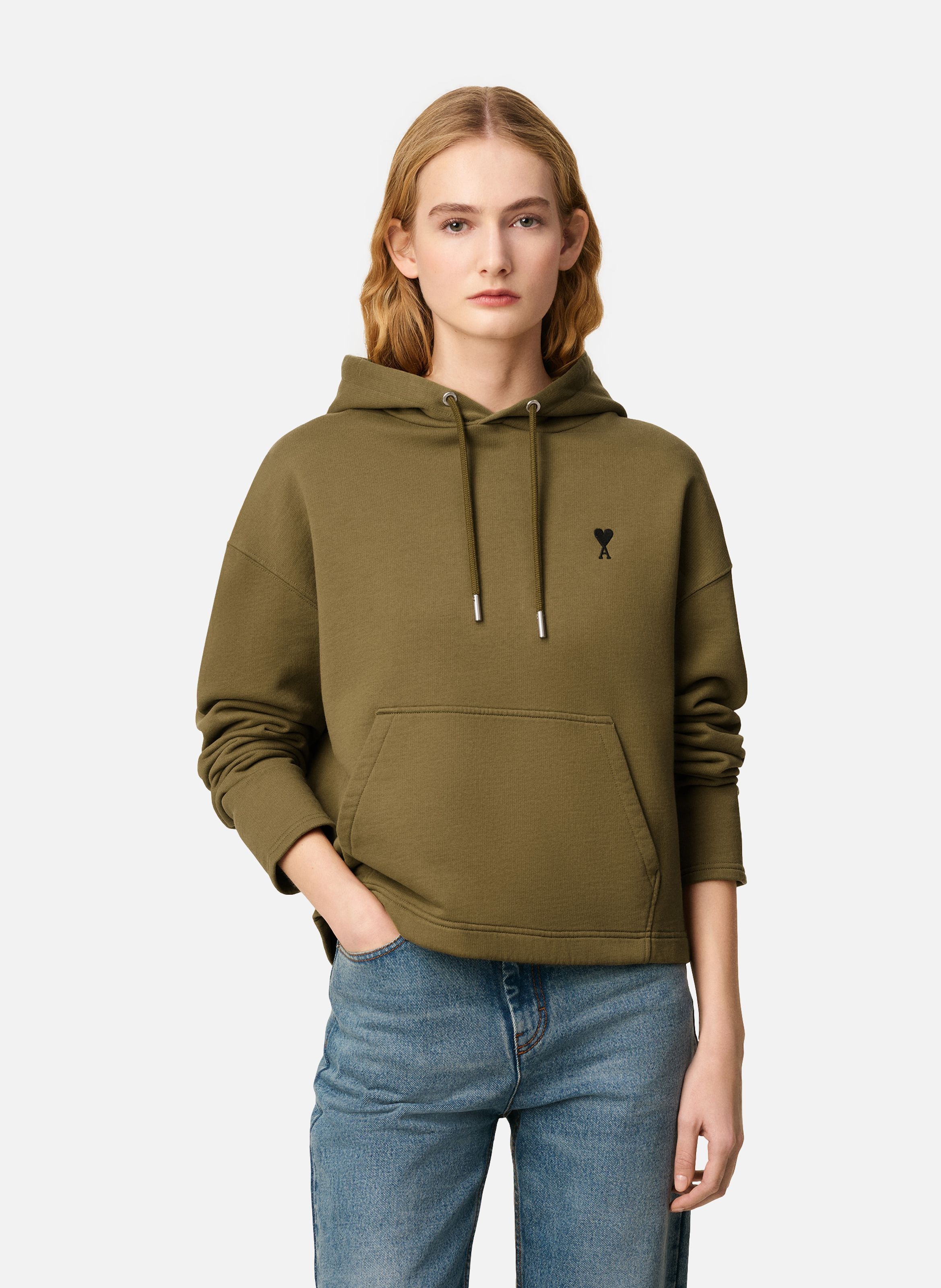 Hoodie ami de coeur contrasté en coton AMI PARIS Vert