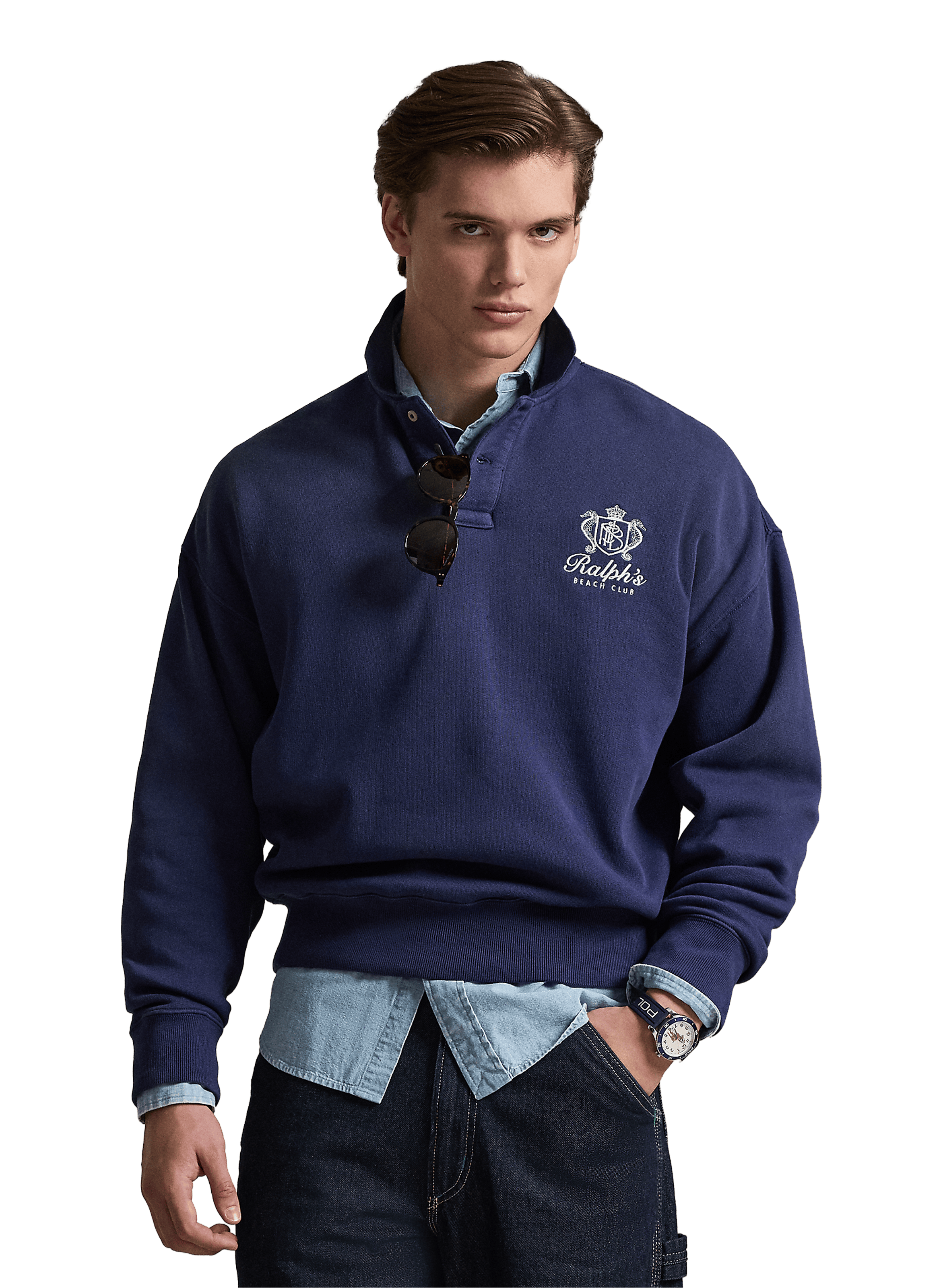 Polo con logo bordado en algodón mezclado POLO RALPH LAUREN Azul
