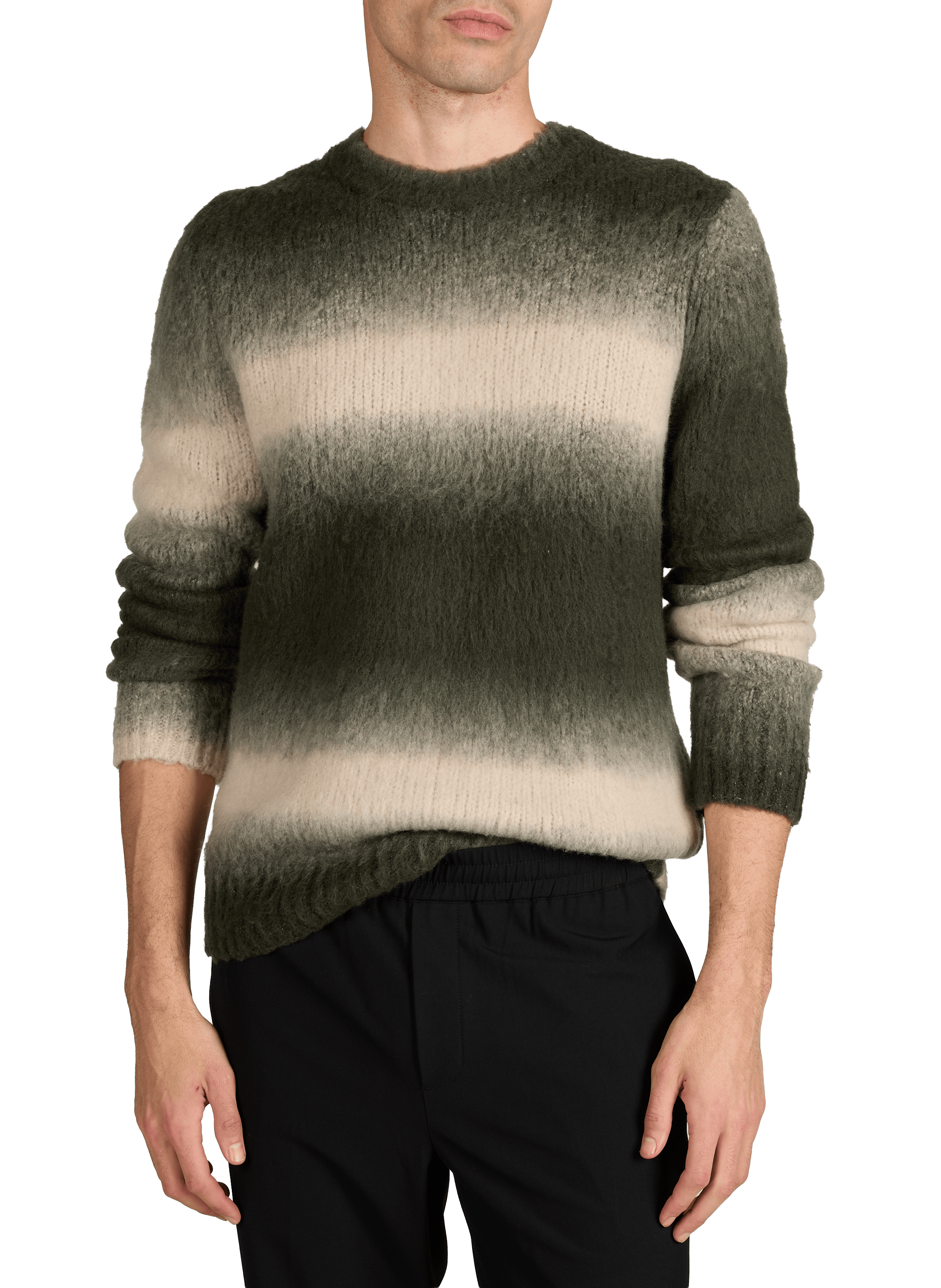 Round neck sweater in mixed wool stripes SAMSOE SAMSOE Grey
