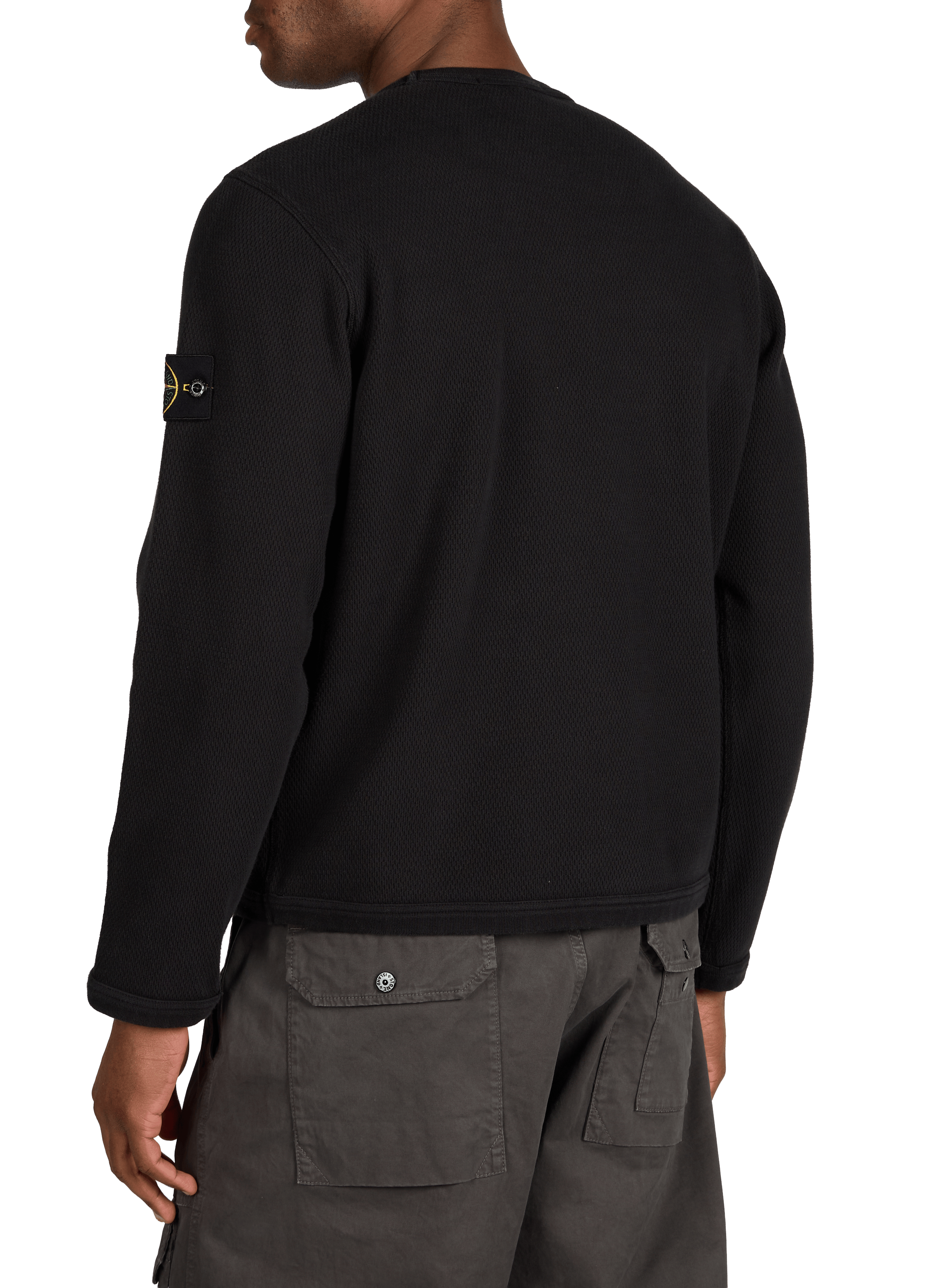 Sweat à col rond en coton piqué STONE ISLAND Noir