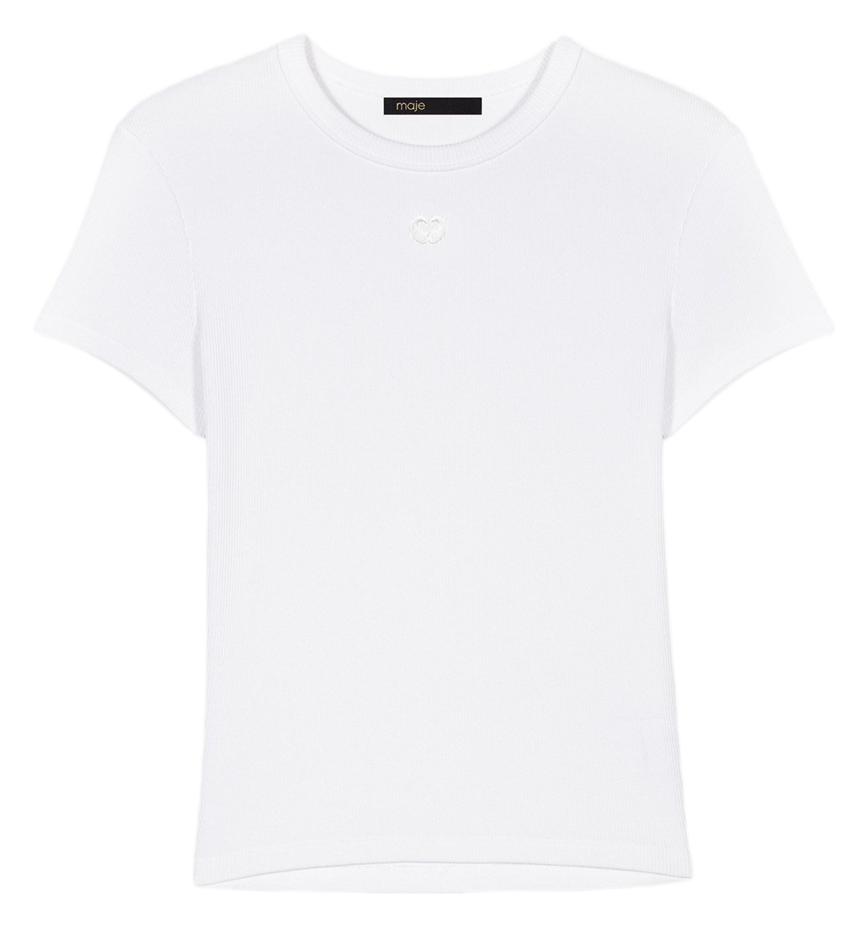 T-shirt ajusté col rond en coton mélangé MAJE Blanc