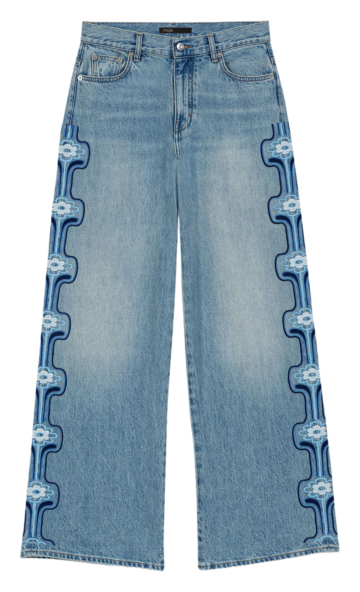 Jean large taille haute brodé MAJE Bleu