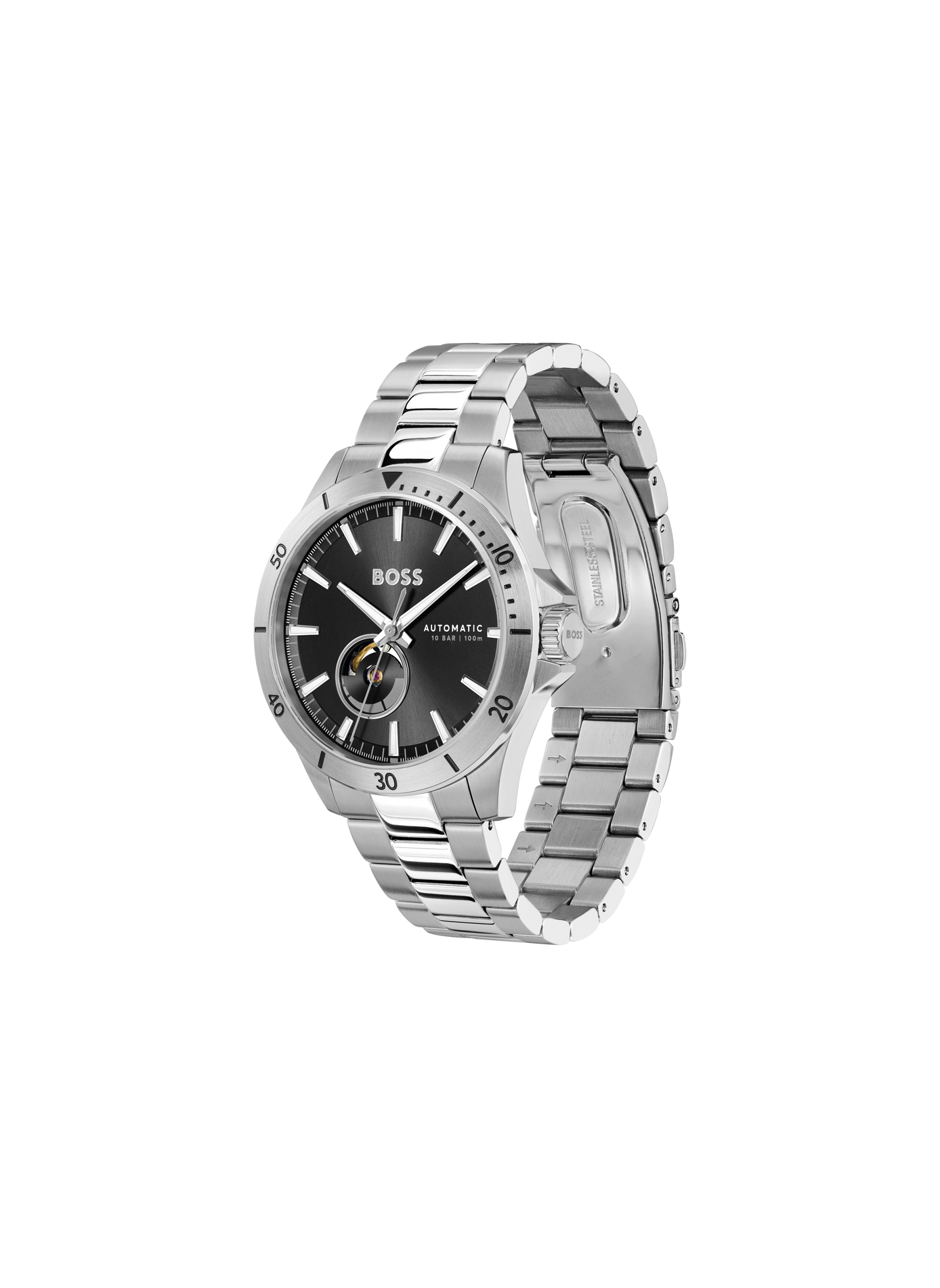 Montre quartz Troper Automatique en acier inoxydable BOSS MONTRES Noir