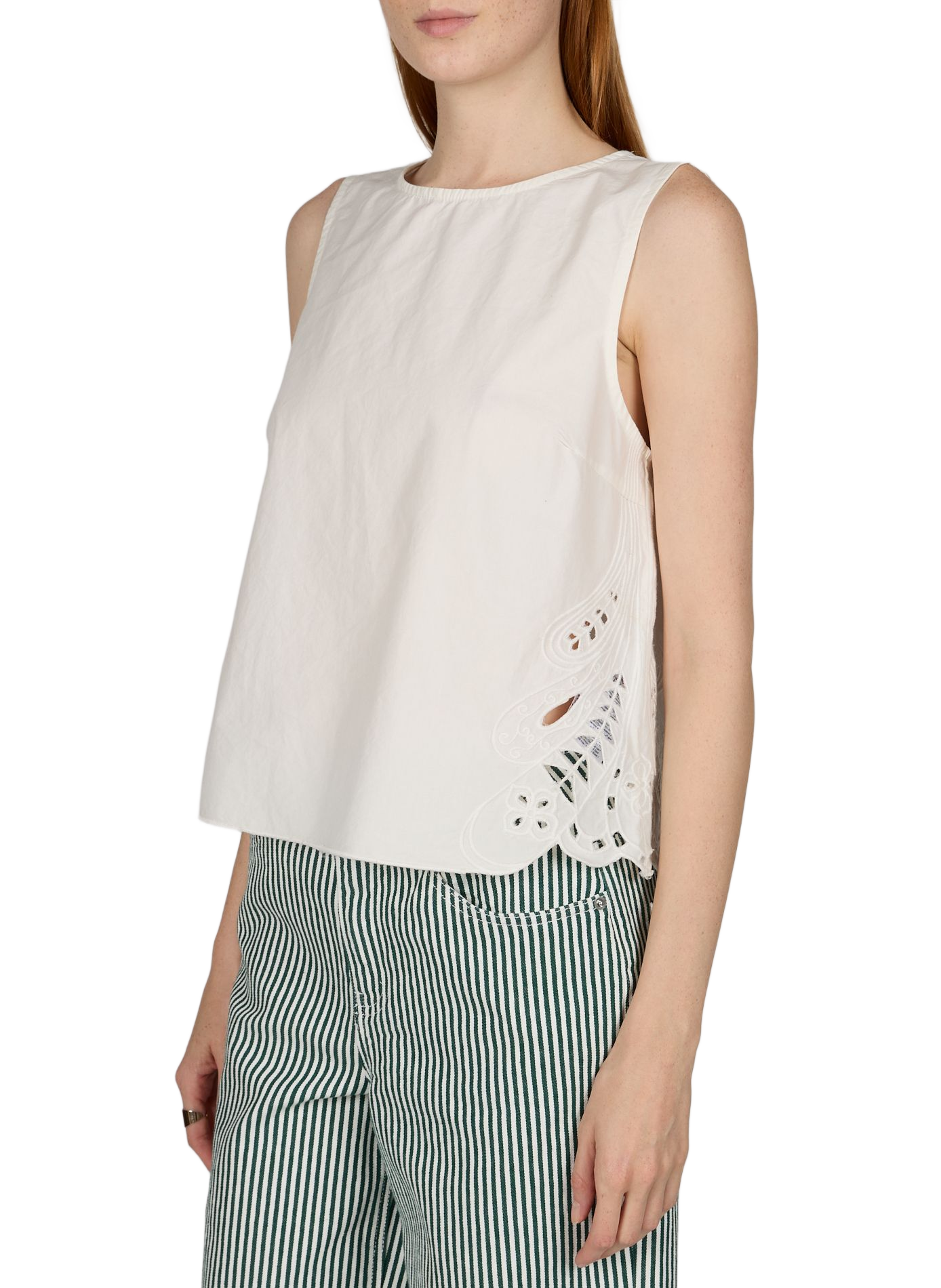Embroidered cotton top OBJECT White
