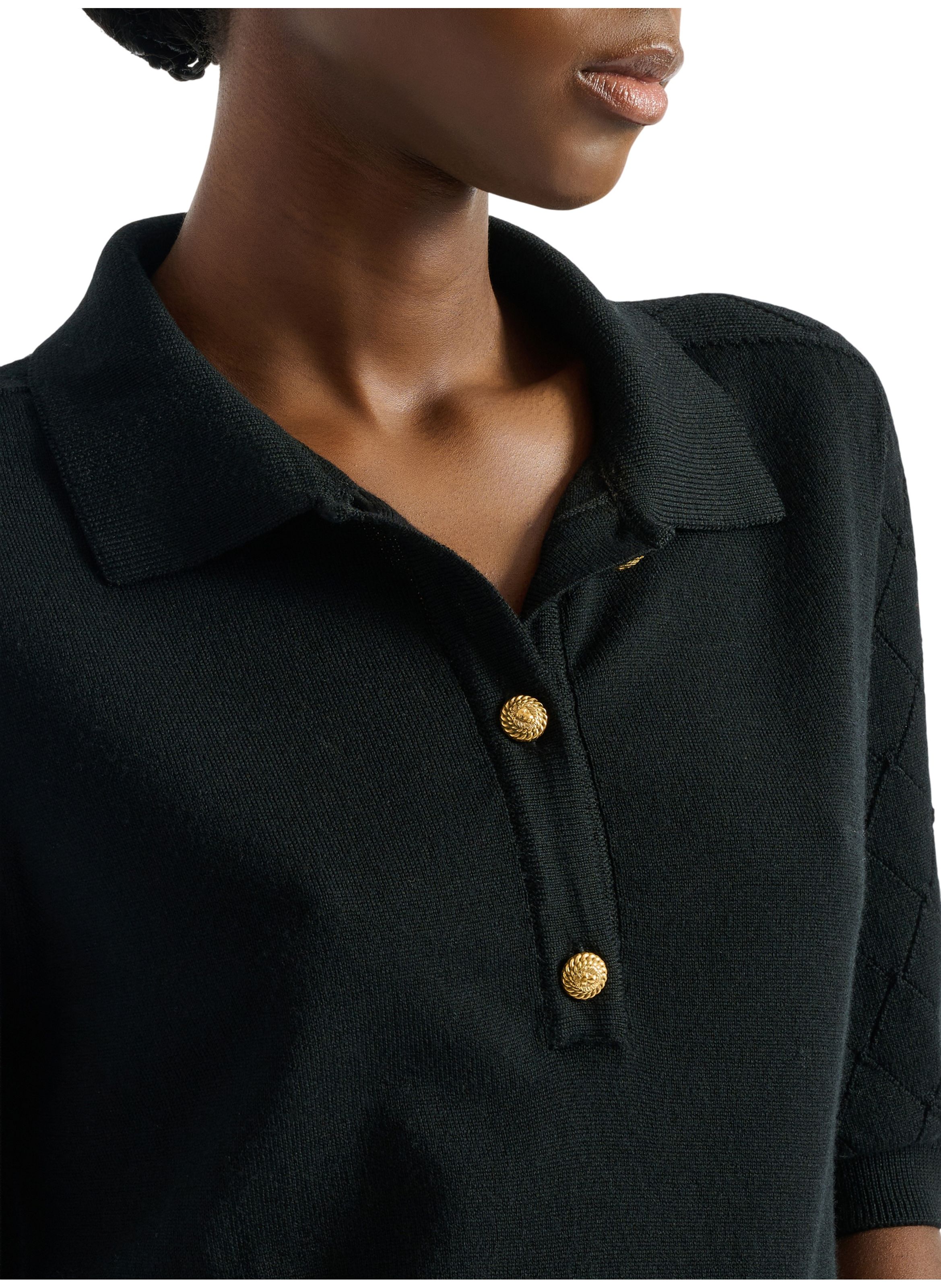 Polo 3 boutons en maille BALMAIN Noir
