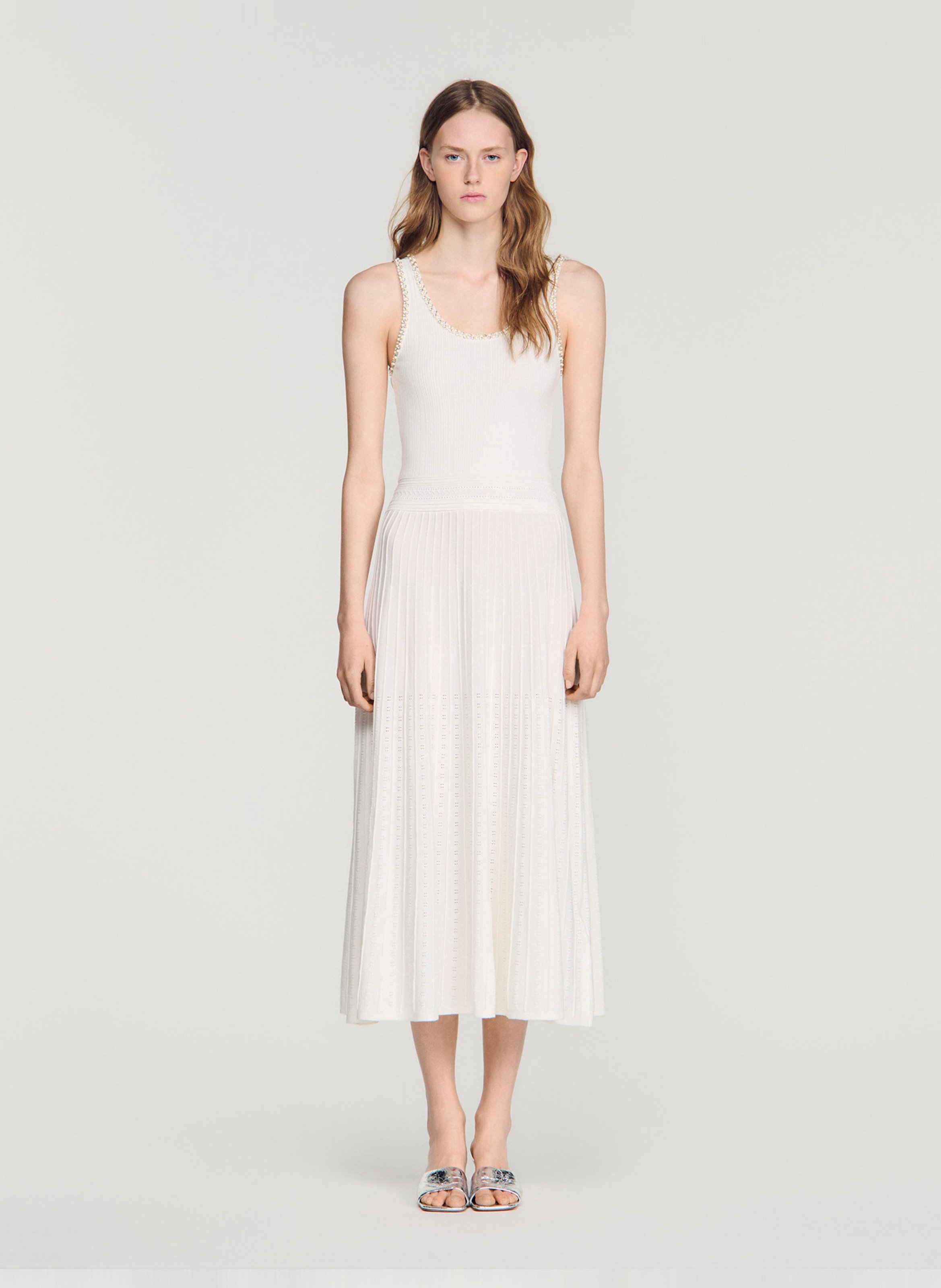 Robe longue en maille SANDRO Blanc