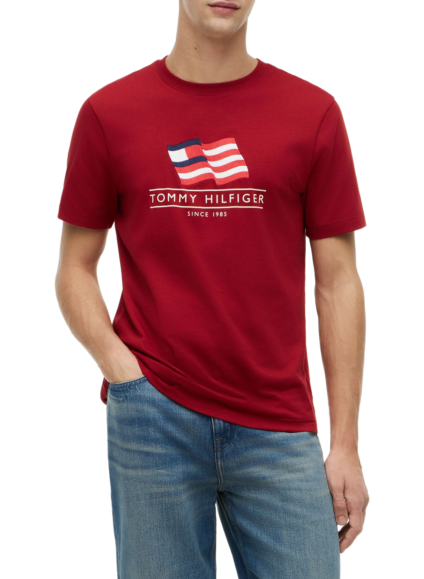 Cotton T-shirt with flag motif and logo | Red TOMMY HILFIGER Men