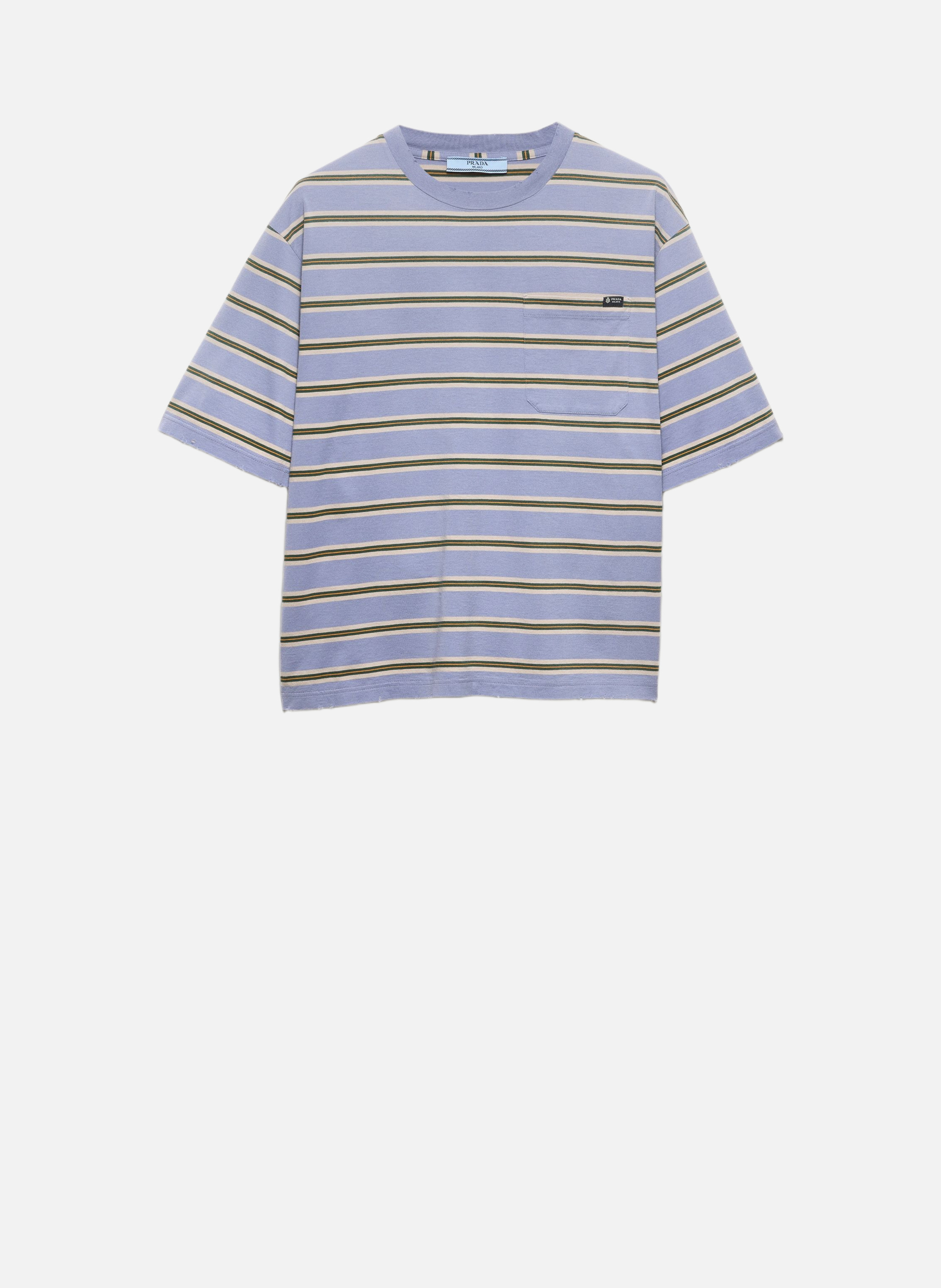 T-shirt en jersey de coton à rayures PRADA Bleu