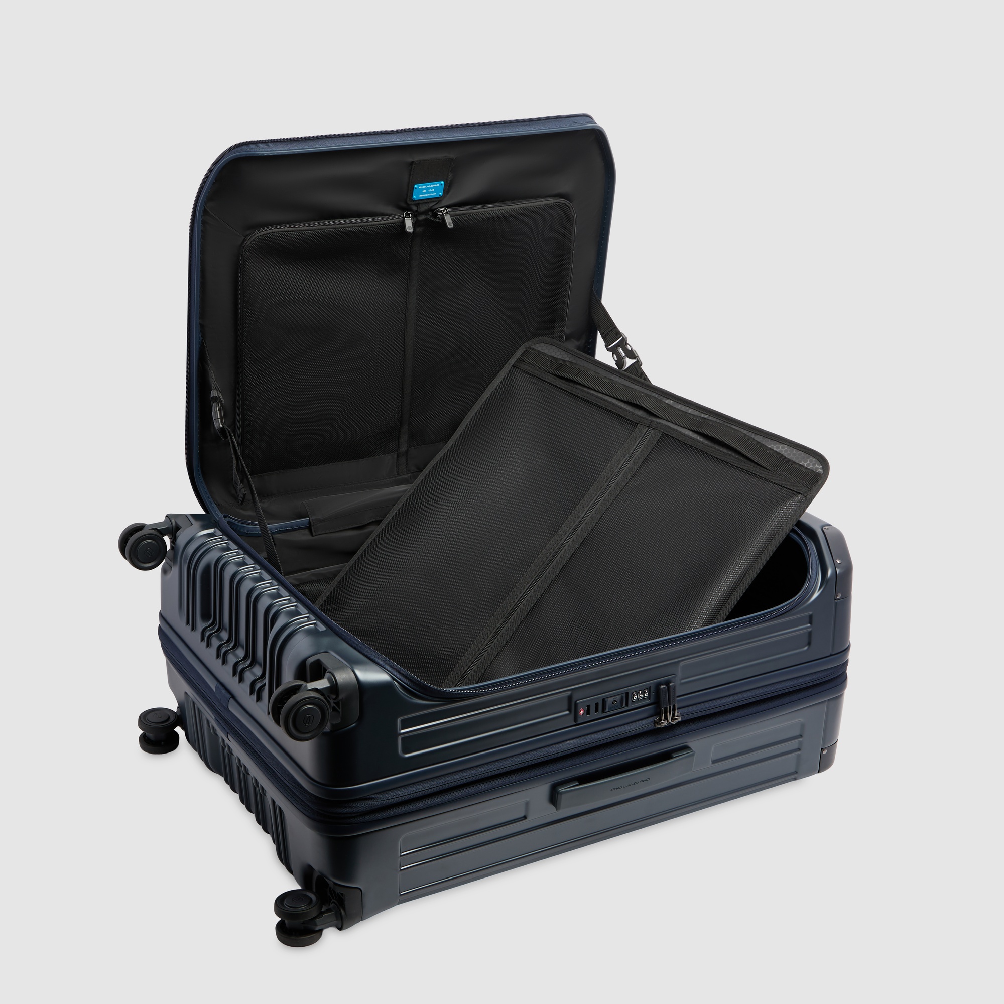 Large 4 wheel suitcase with dual opening PIQUADRO Blue