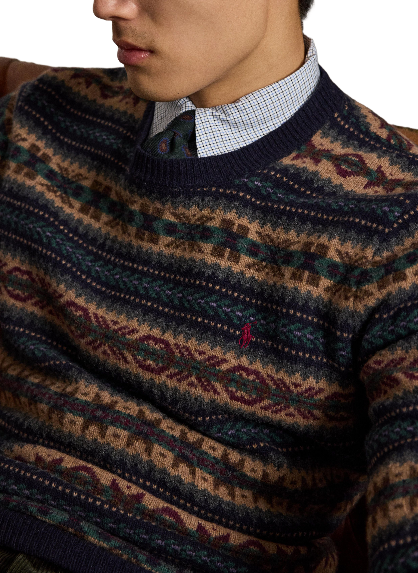 Pull droit col rond imprimé en laine POLO RALPH LAUREN Bleu