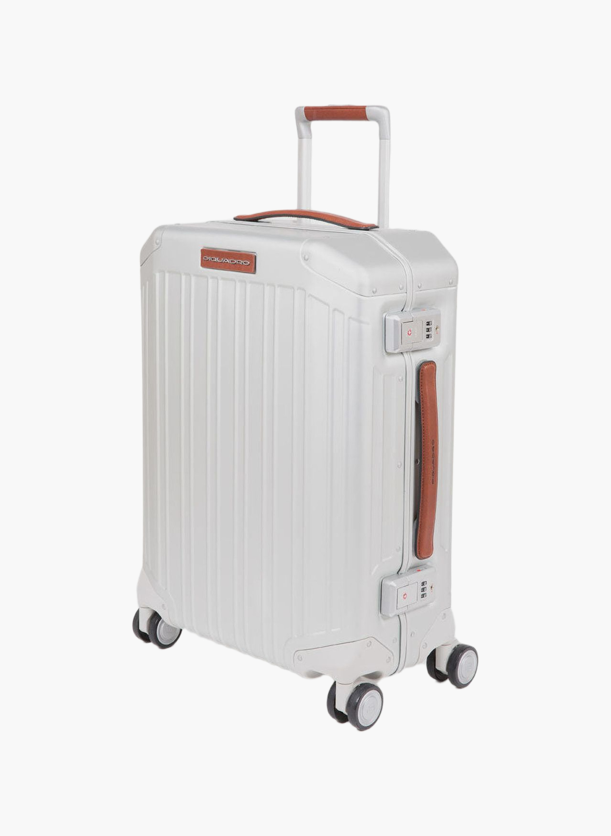 Large aluminum 4-wheel check-in luggage with tsa lock PIQUADRO Grey