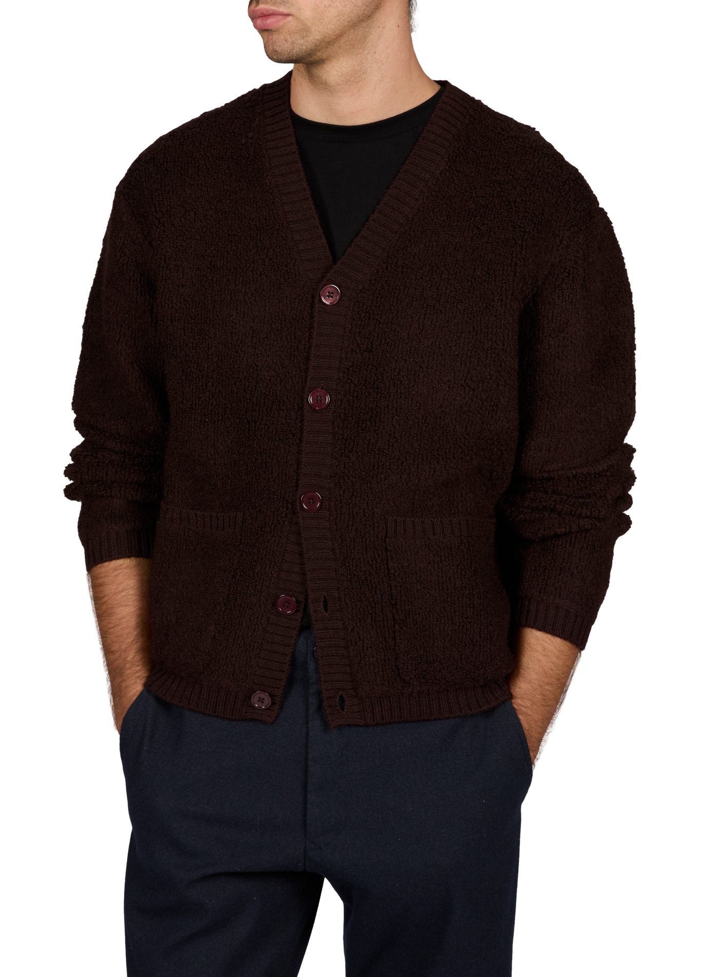 Gerader Fleece-Strick-Cardigan aus Wolle NN.07 Braun