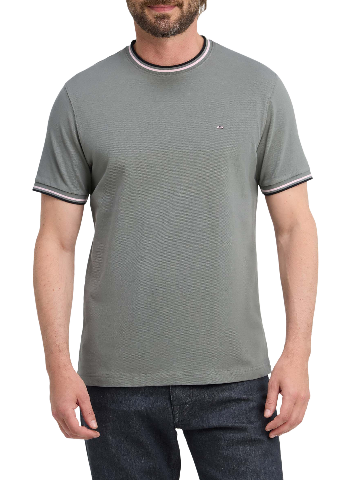Tee-shirt col rond en coton | Kaki EDEN PARK Heren