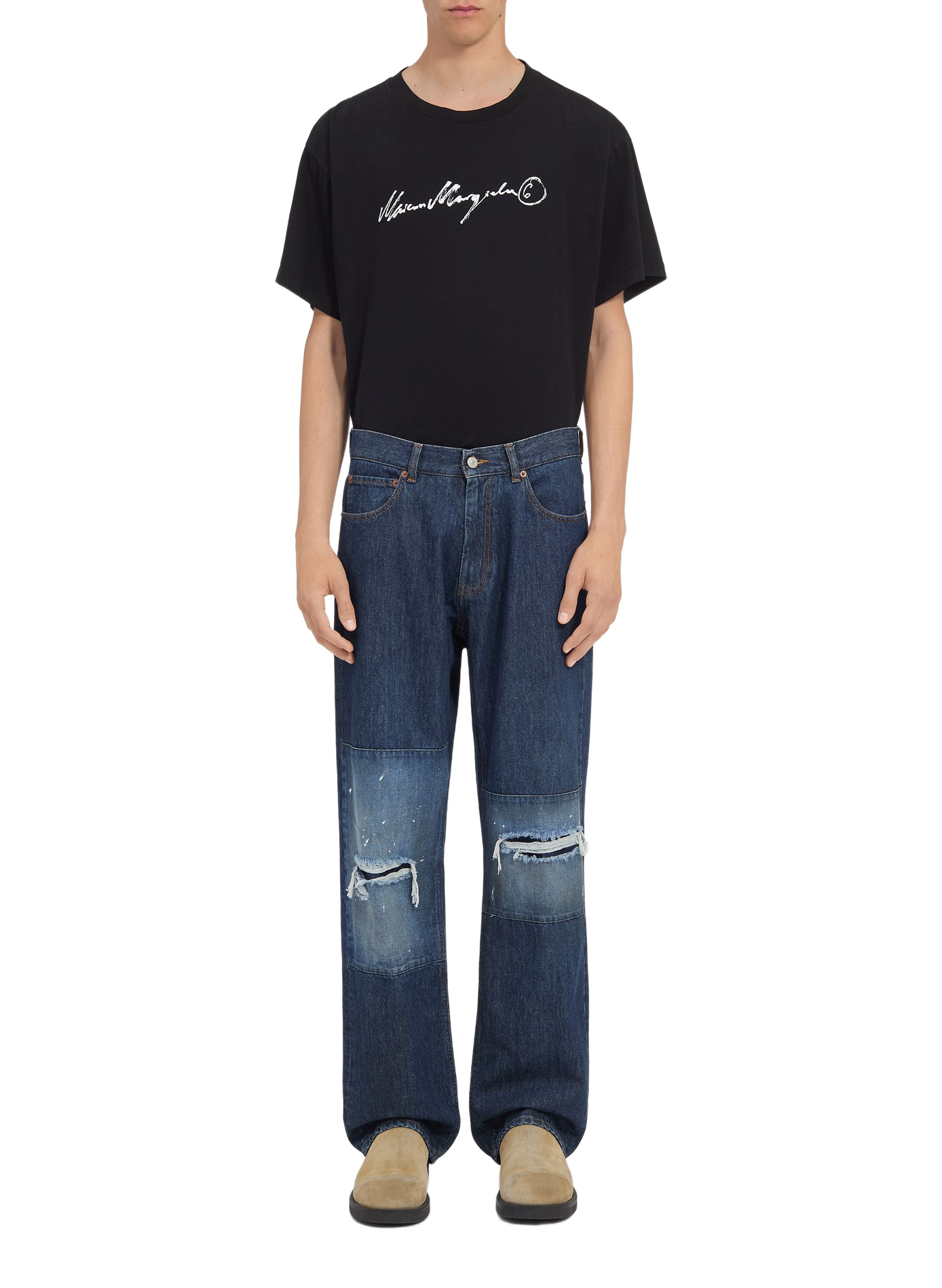Jean droit déchiré en coton MAISON MARGIELA Bleu