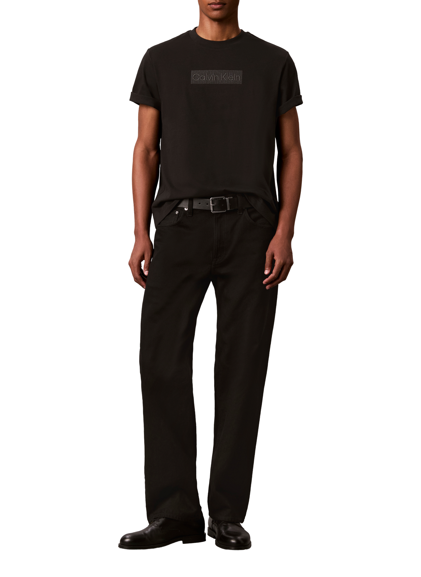 Straight Crew-Neck Embroidered T-Shirt | Black CALVIN KLEIN Men