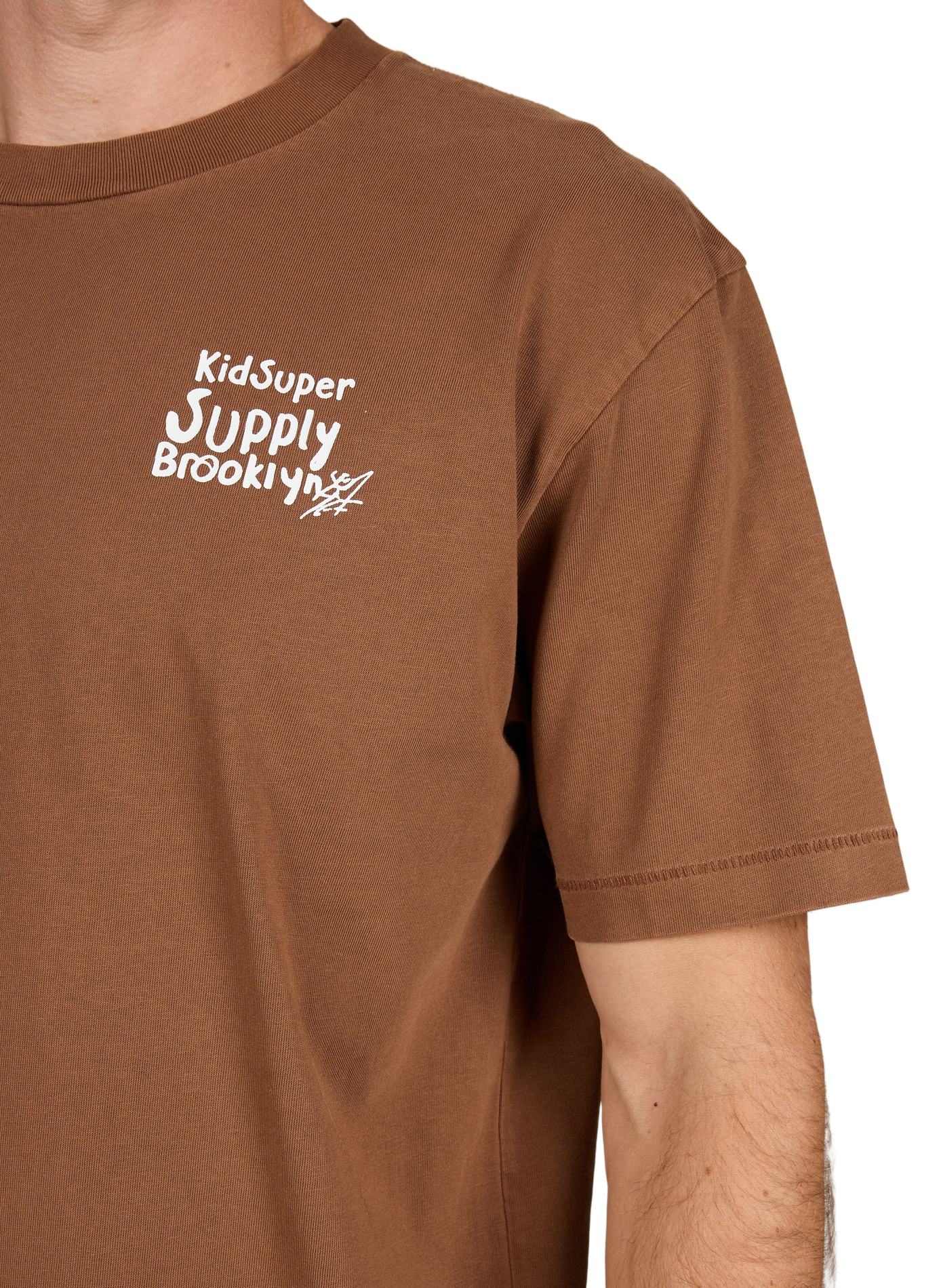 Straight round neck cotton T-shirt | Brown KIDSUPER Men