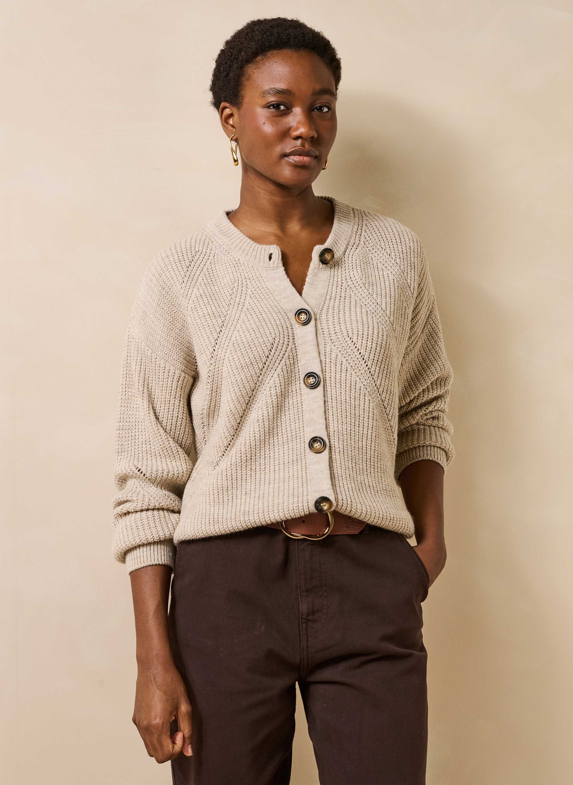 Vest met ronde hals van wolmix LA FEE MARABOUTEE Beige