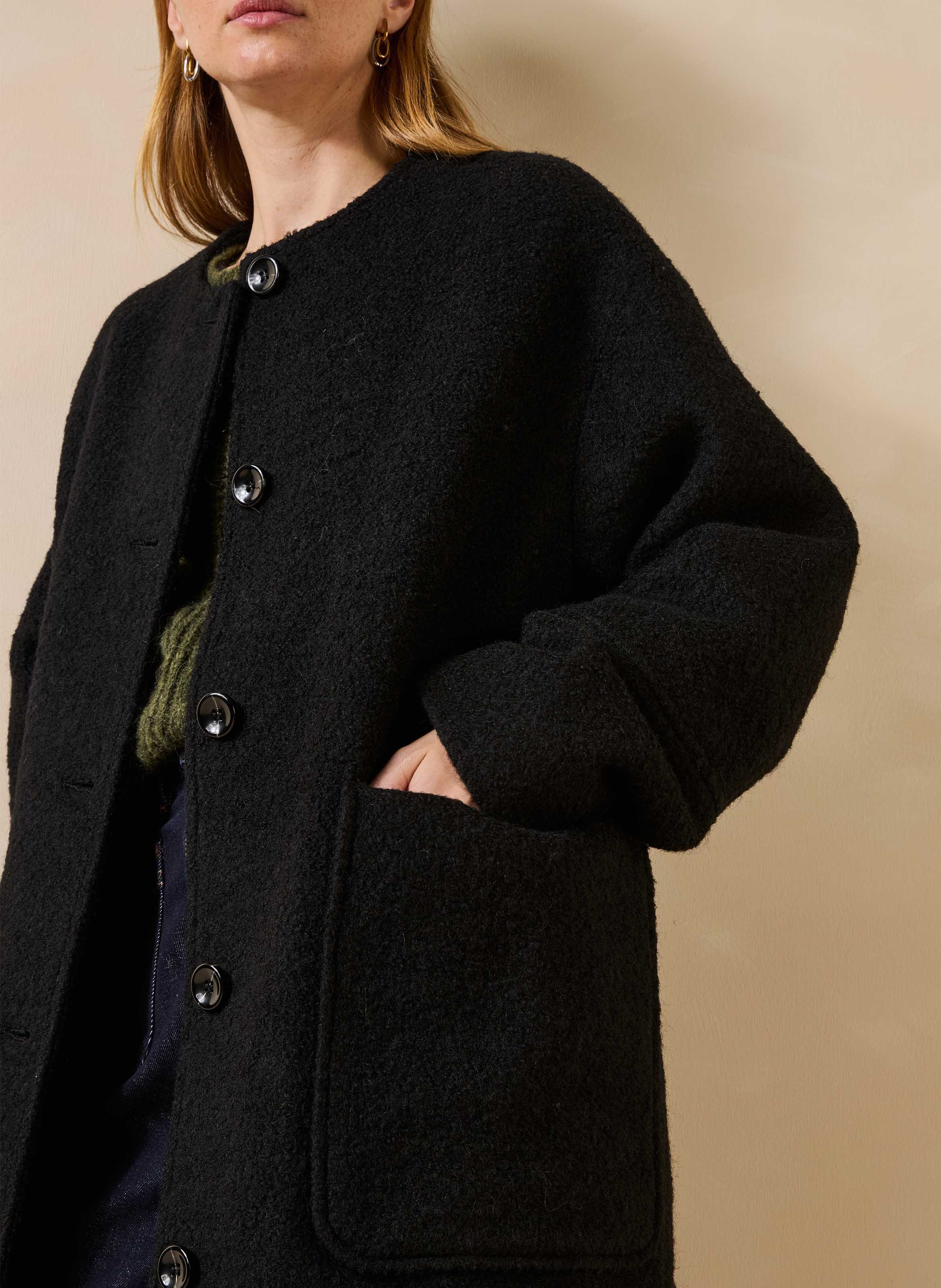 Oversized jas van een gerecyclede wolmix LA FEE MARABOUTEE Zwart