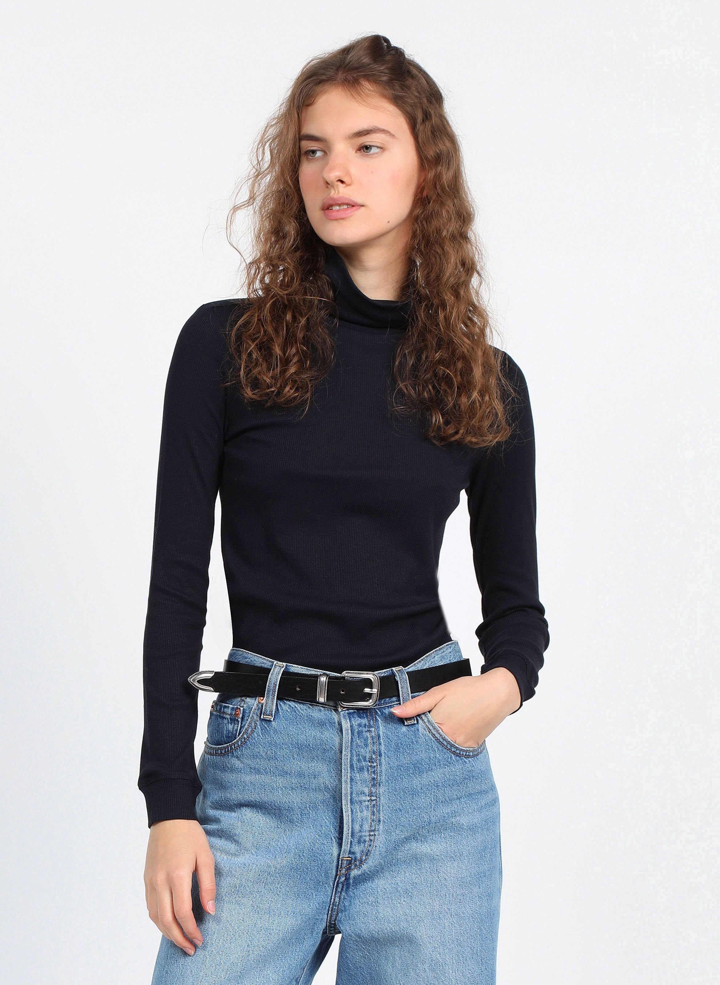 T-shirt col roulé en coton mélangé