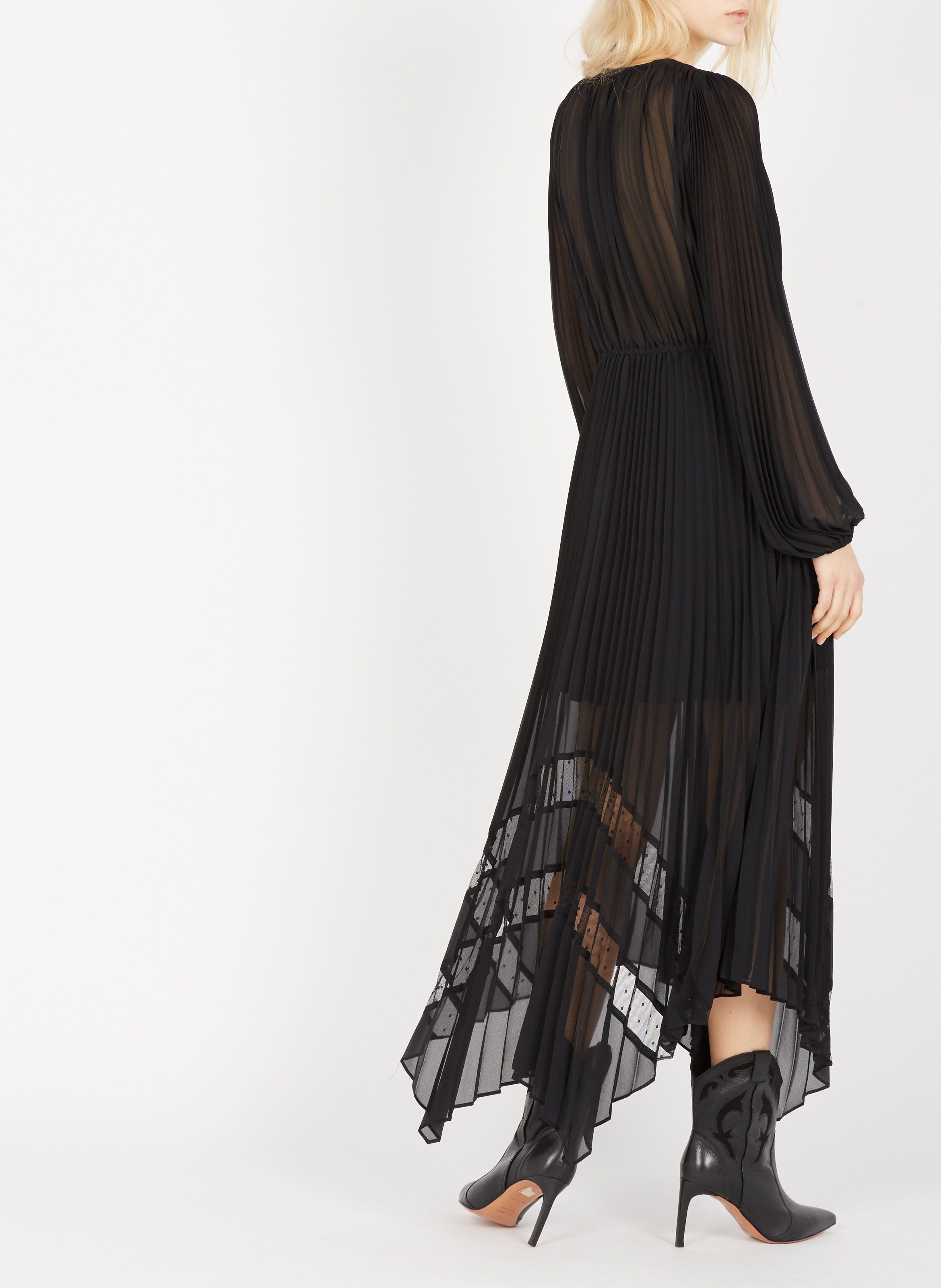 ROBE LONGUE DéCOLLETéE PLISSéE SOLEIL EN CRêPE - THE KOOPLES pour FEMME ...