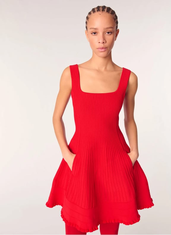 Robe évasée col carré Rouge by MAJE MAJE Robe évasée col carré Rouge