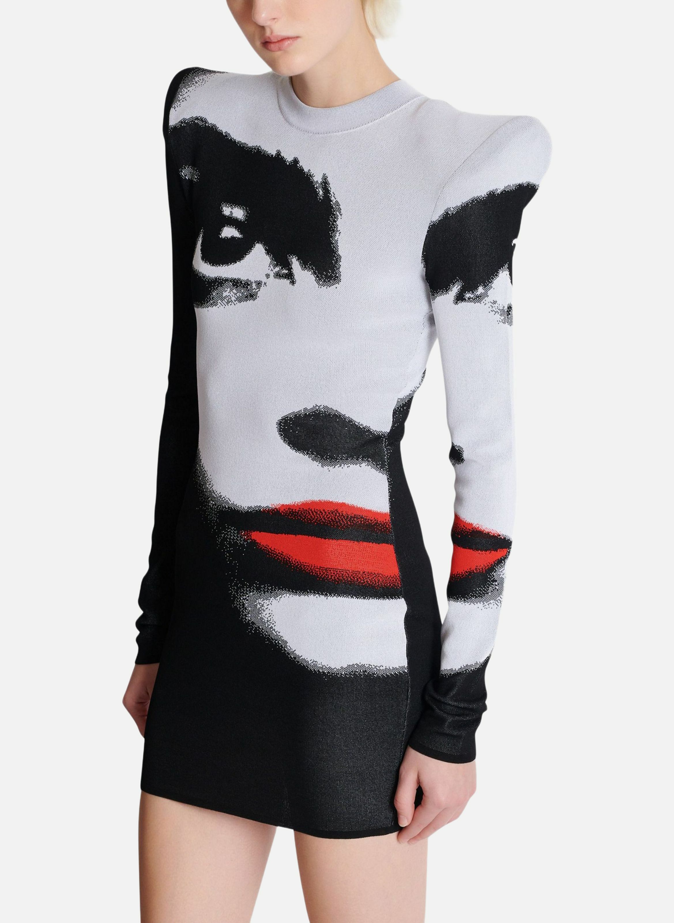 Robe en maille jacquard motif face BALMAIN Blanc