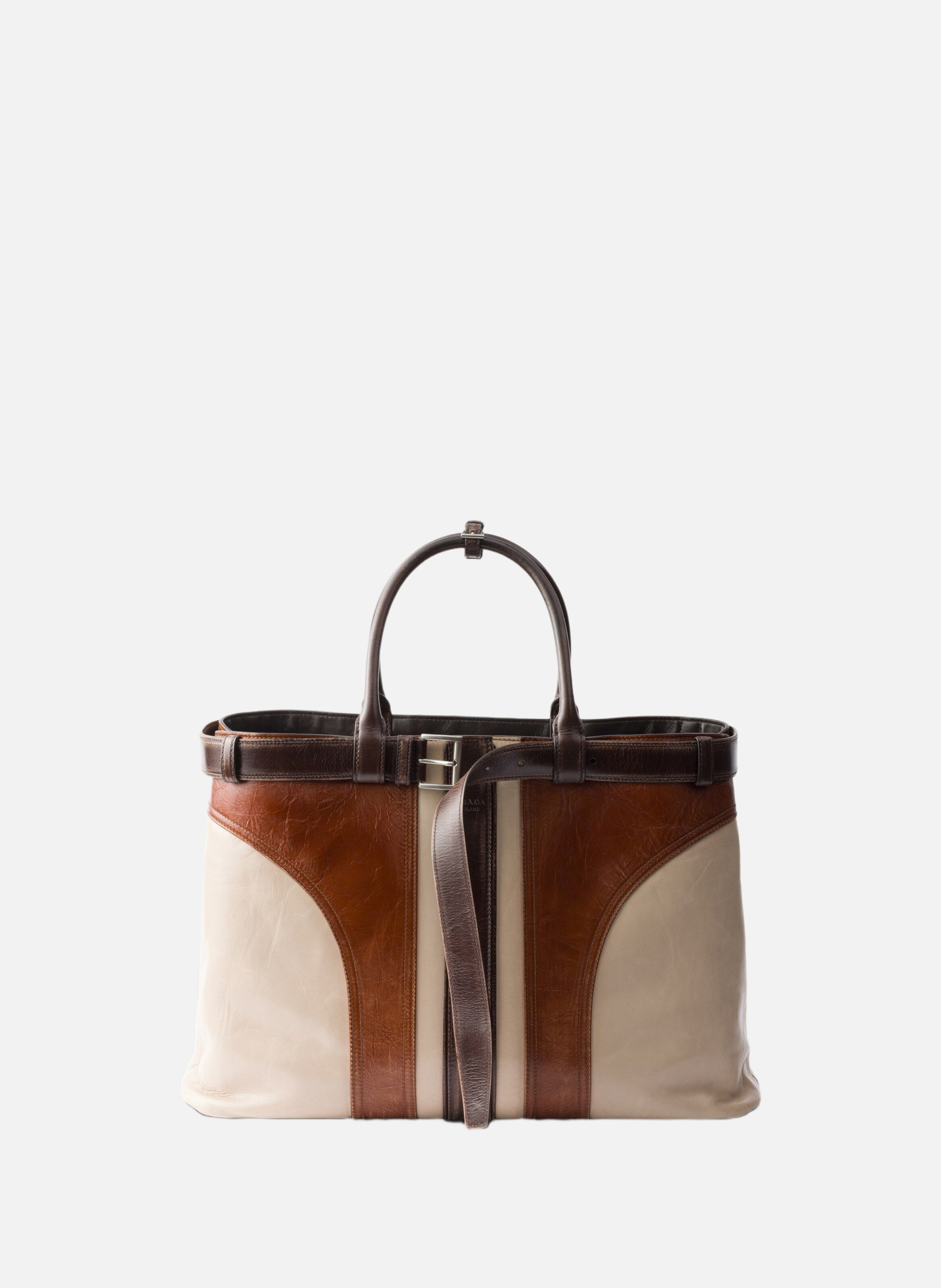 Sac prada buckle en cuir vieilli avec ceinture PRADA Beige