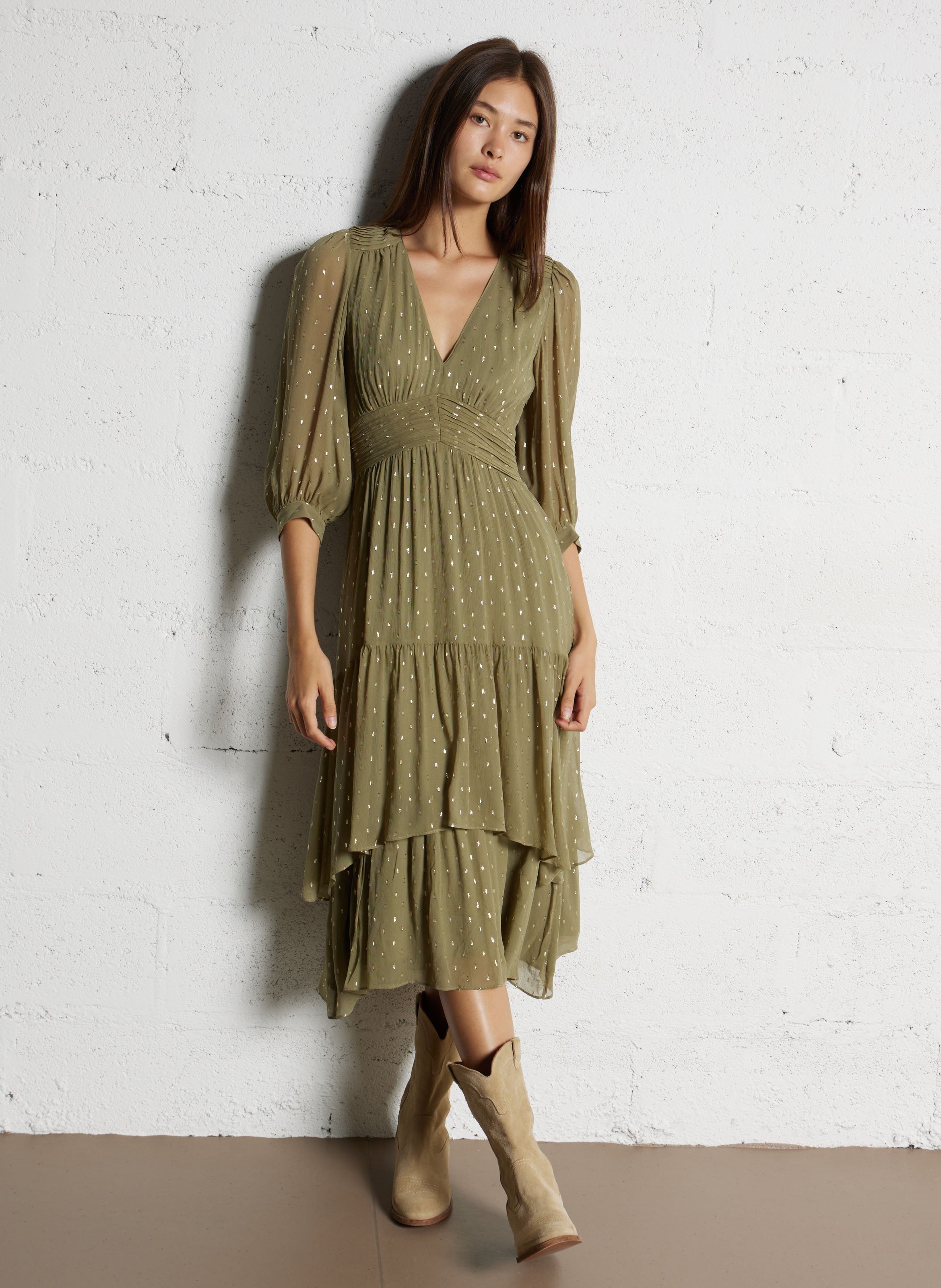 Robe longue col v maia BA&SH Kaki