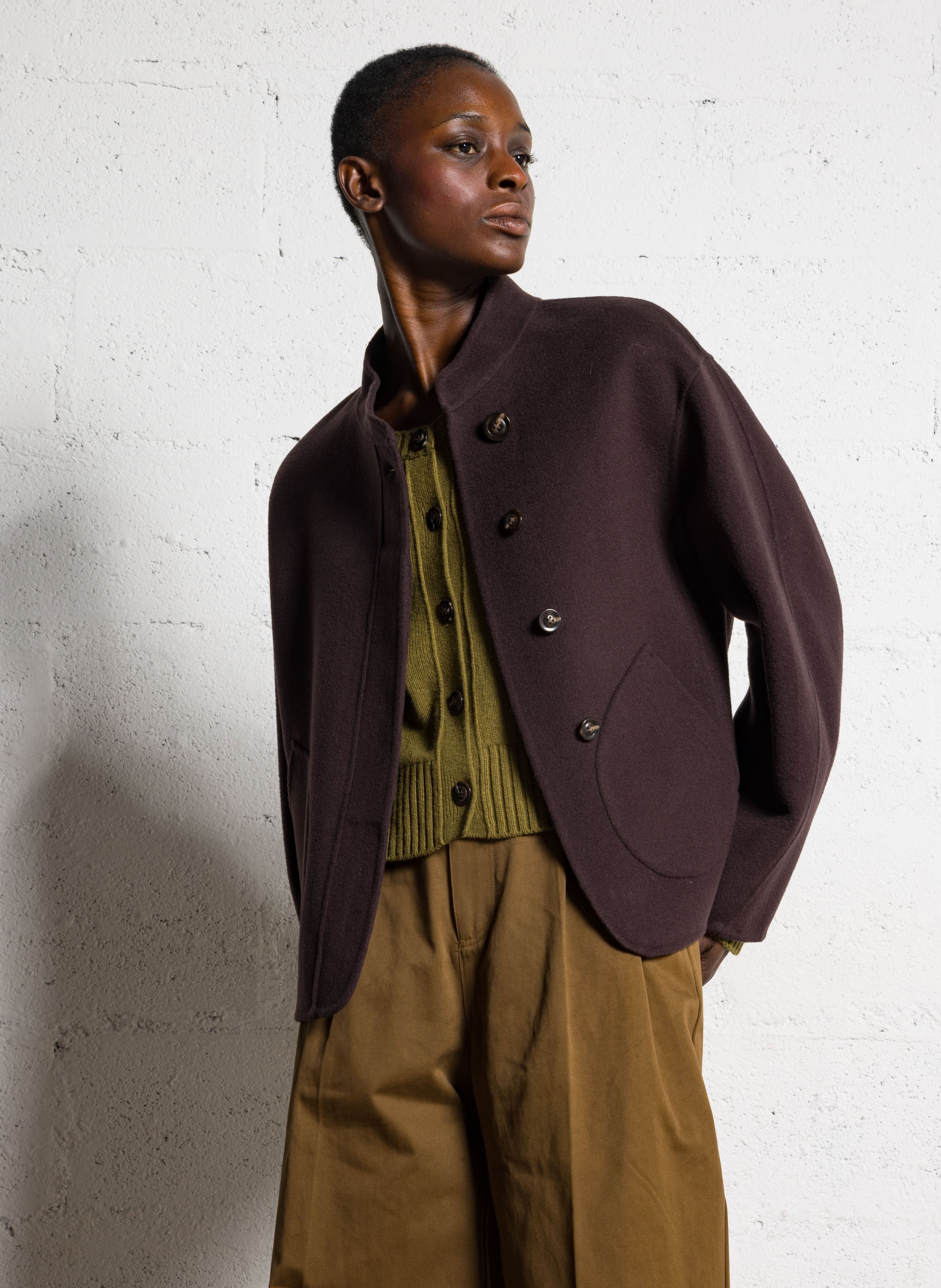 Manteau col rond en laine mélangée windsor SOEUR Violet