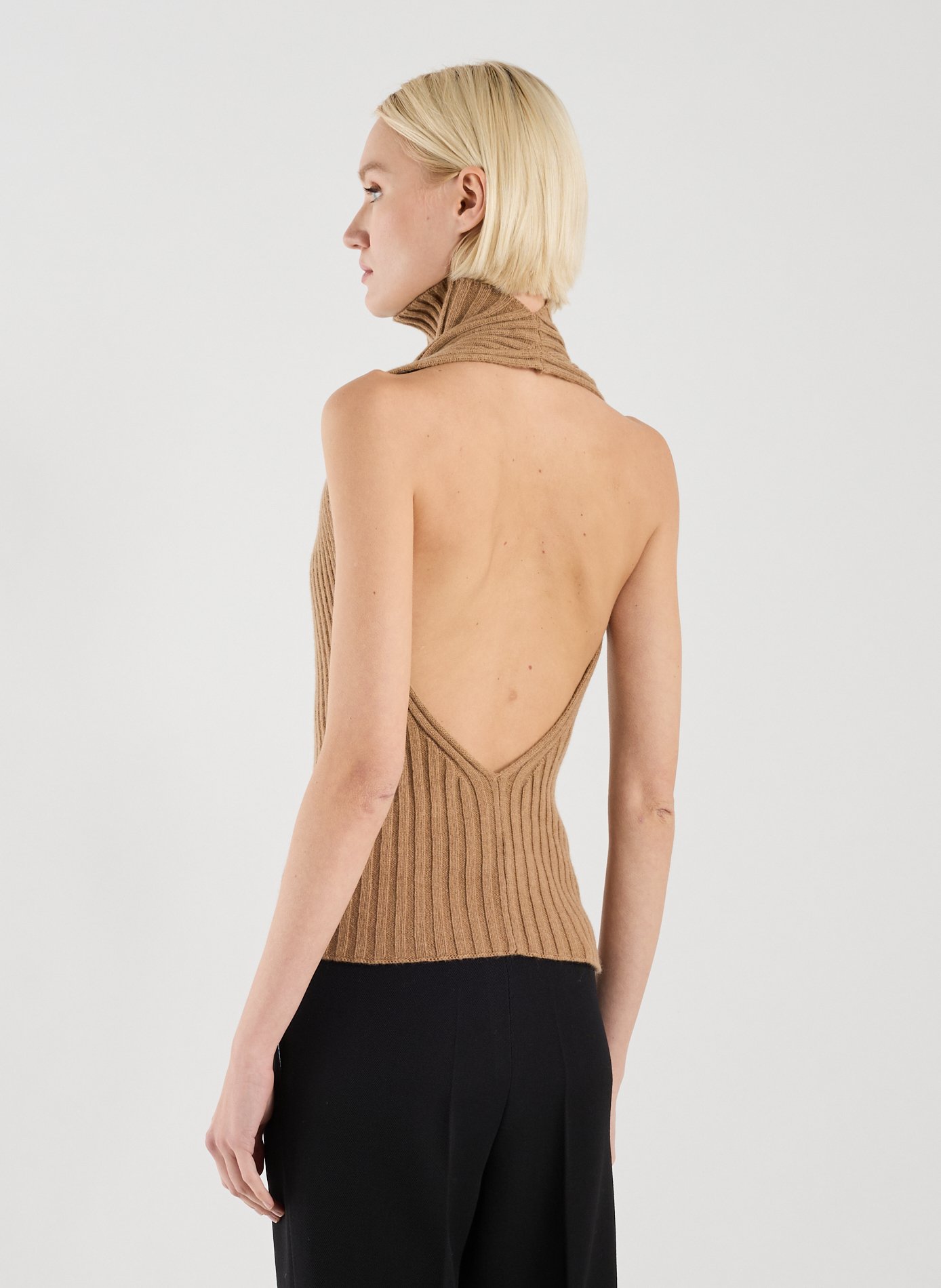 Ribbed wool halter top VICTORIA BECKHAM Beige