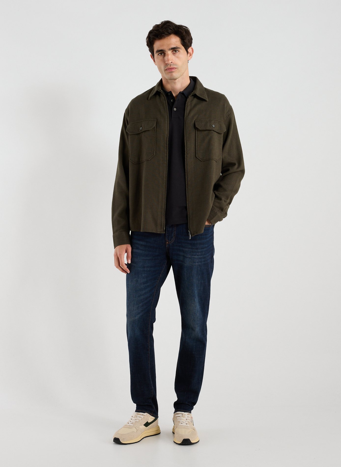 Chemise col classique manches contrastantes en coton ARMANI EXCHANGE Brown