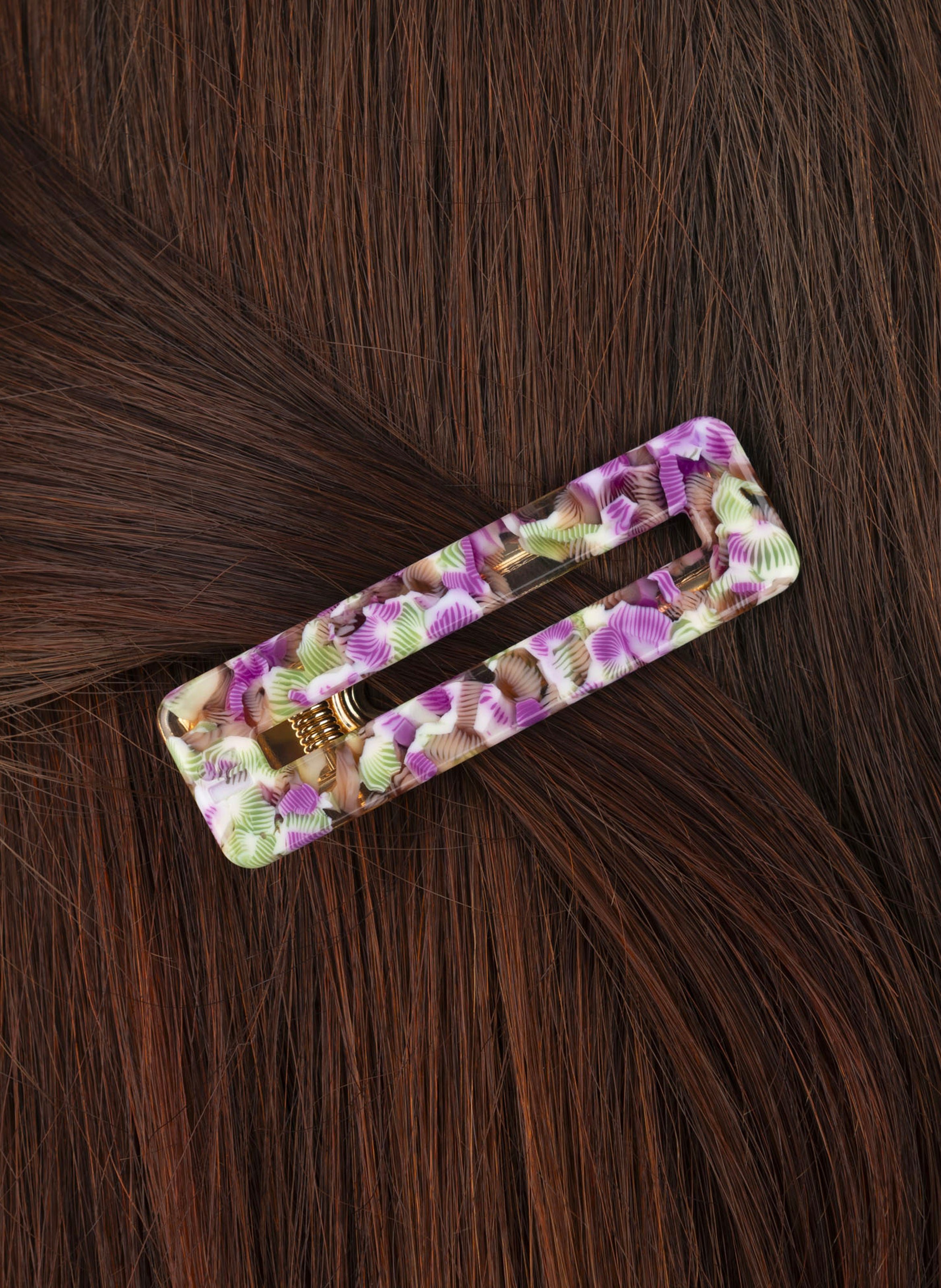 Barrette à cheveux rectangle en acétate de cellulose et acier inoxydable KURAGE GINZA Vert