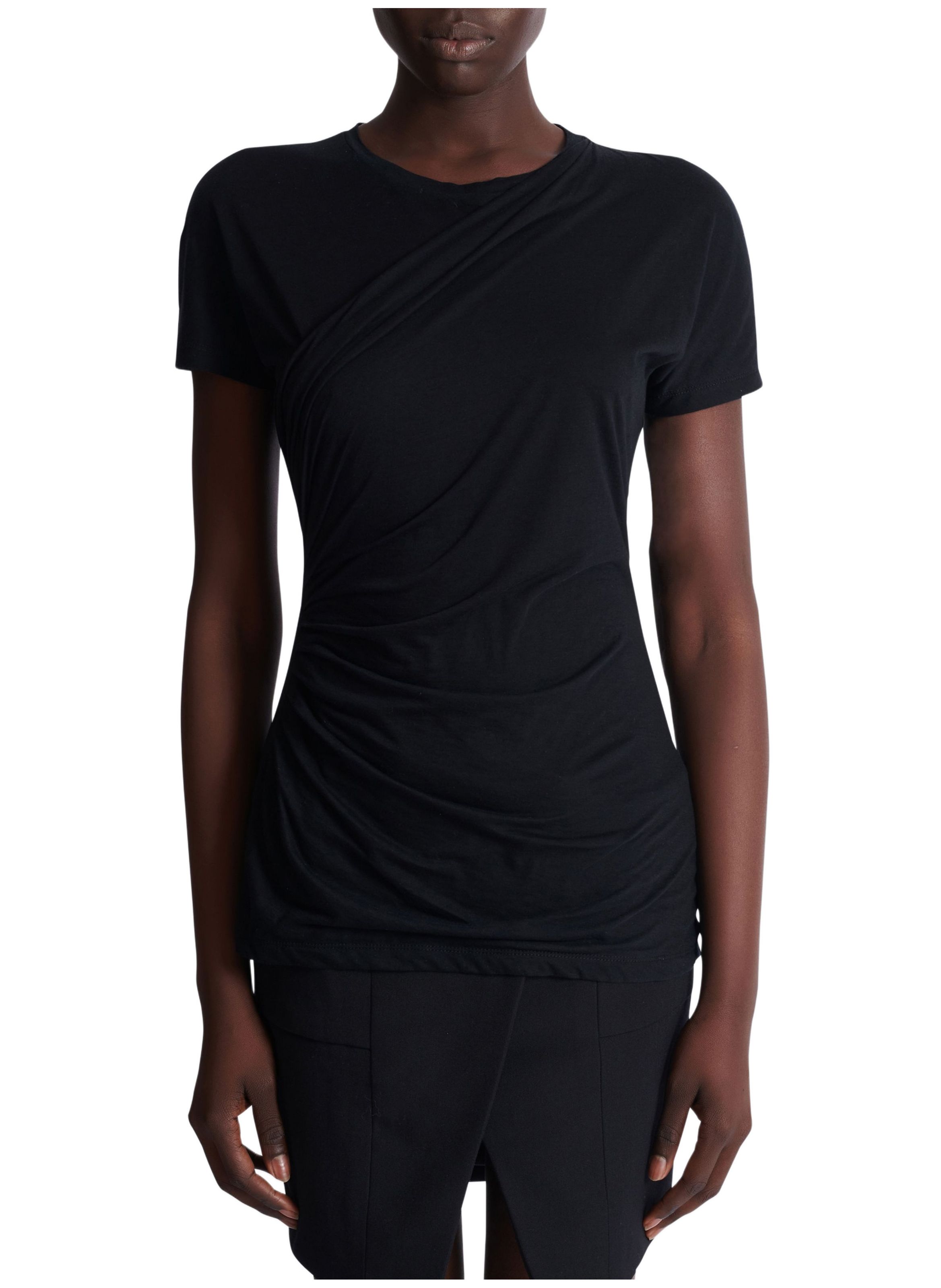 T-shirt à manches courtes drapé BALMAIN Noir