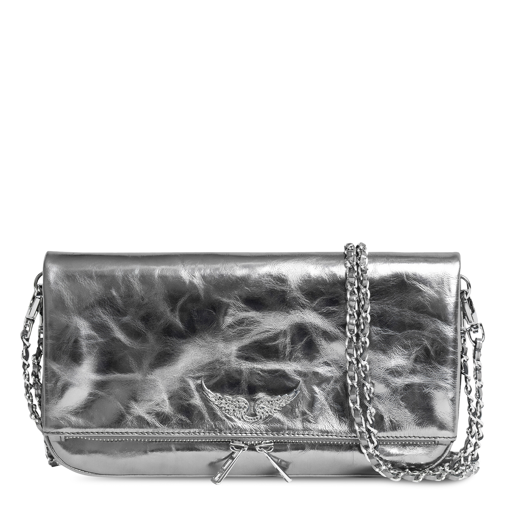 Pochette en cuir métallisé rock ZADIG&VOLTAIRE Gris