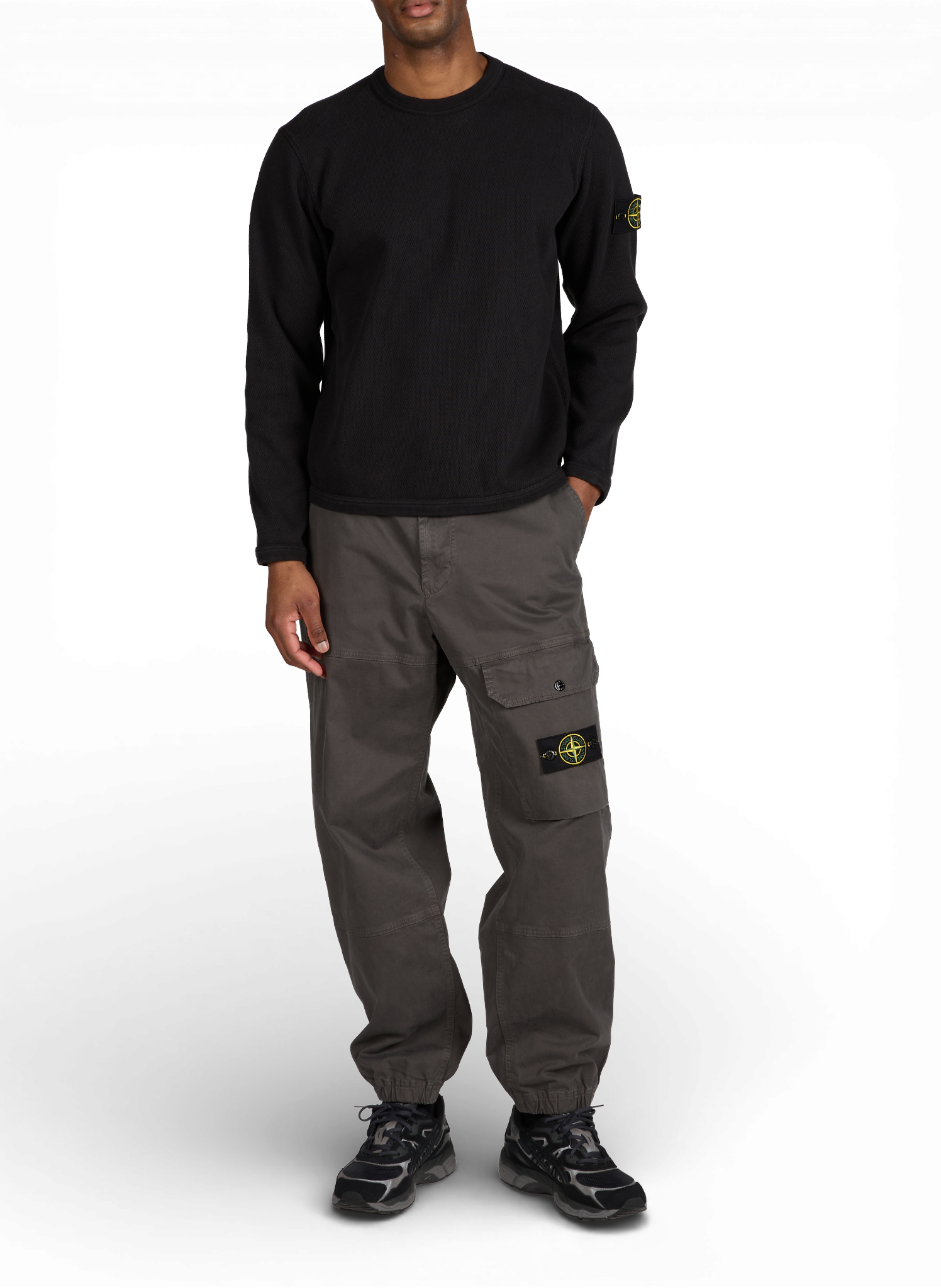 Pantalon ample chevilles resserrées en coton mélangé STONE ISLAND Gris