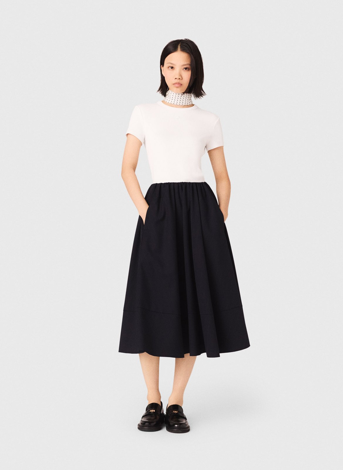 T-shirt ajusté col rond en coton mélangé MAJE Blanc