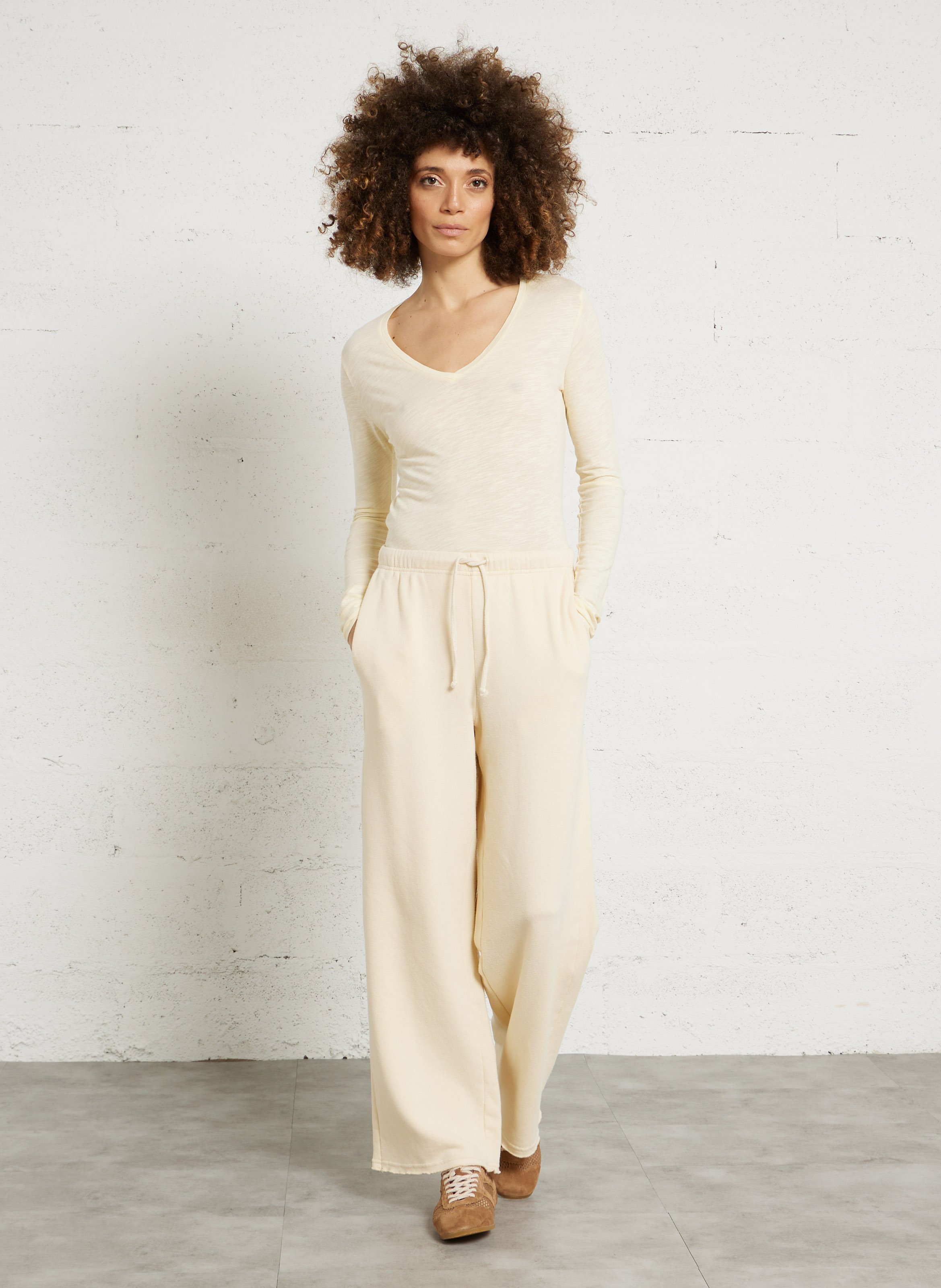 Tee-shirt à col v en coton mélangé jacksonville AMERICAN VINTAGE Jaune