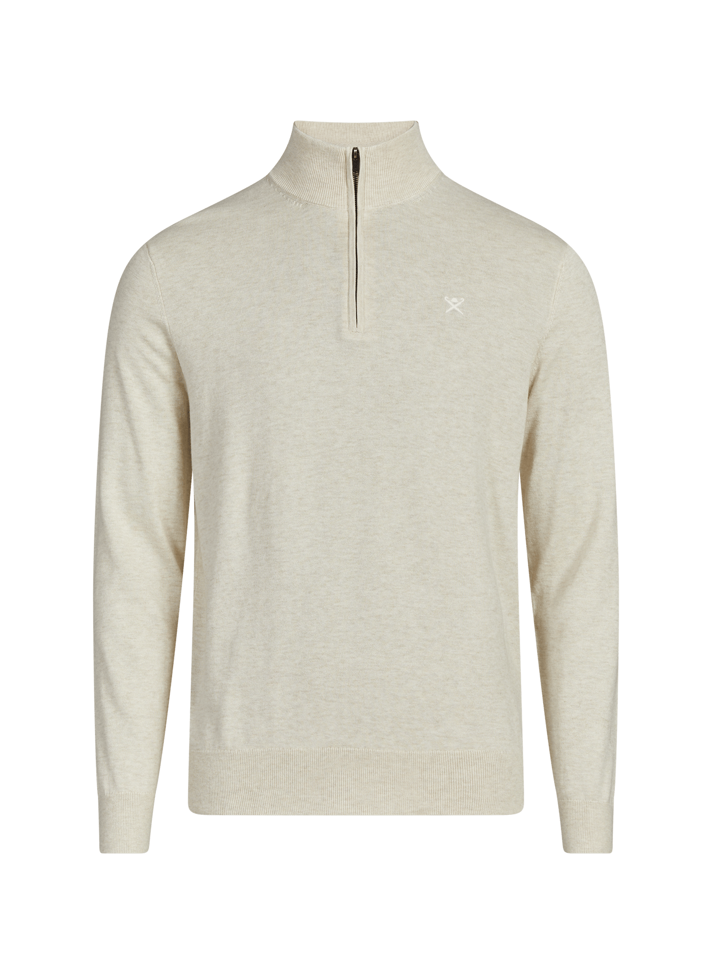 Pull col zippé en coton et soie HACKETT Beige