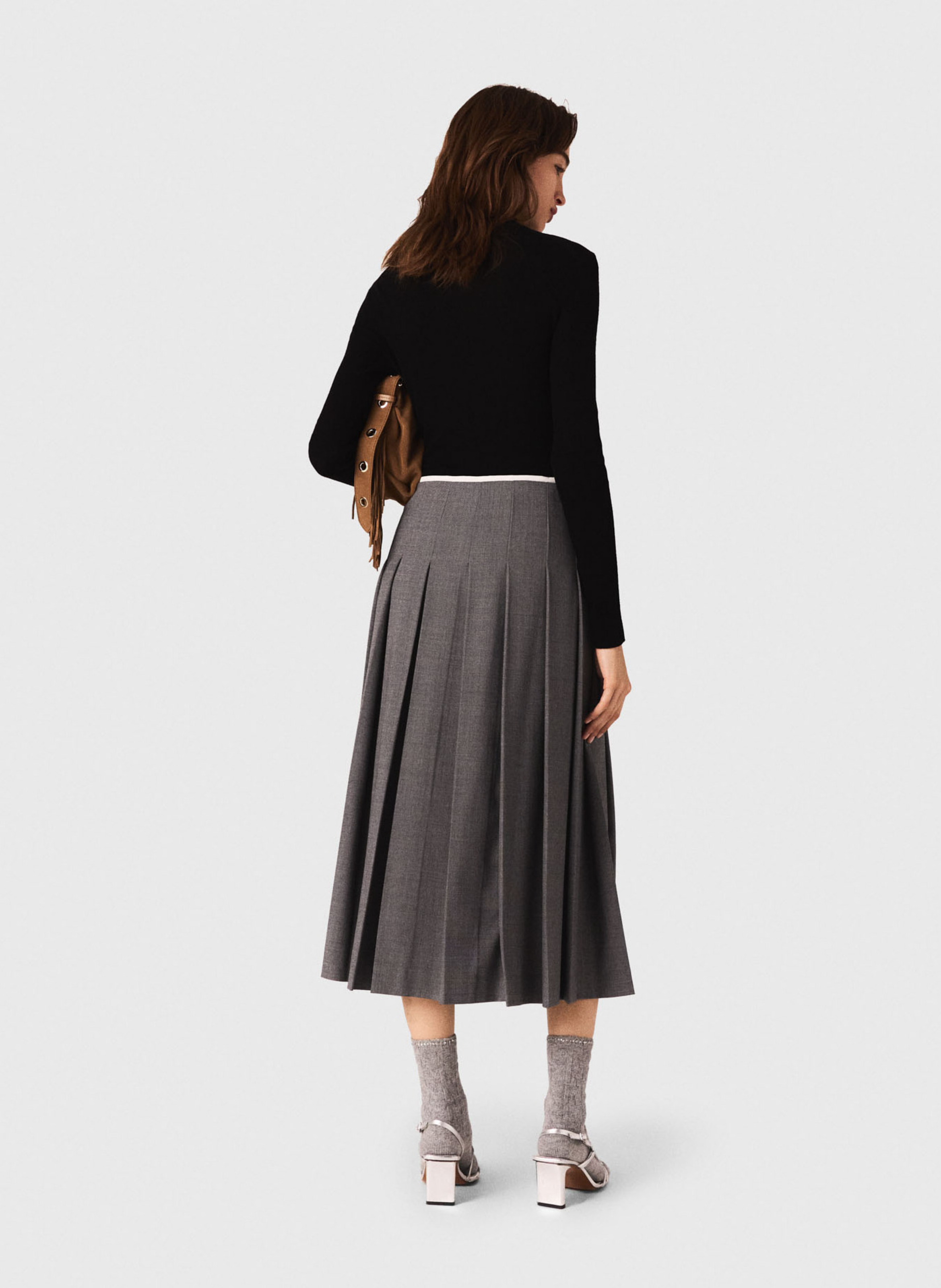 Jupe midi plissée MAJE Gris