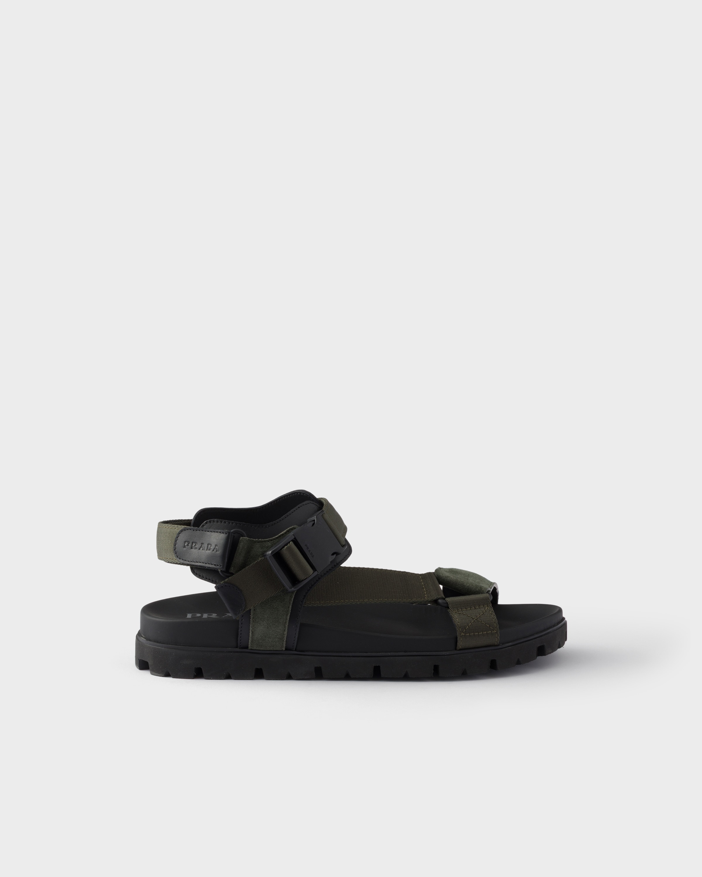 Sandale sportive en veau velours et toile PRADA Vert